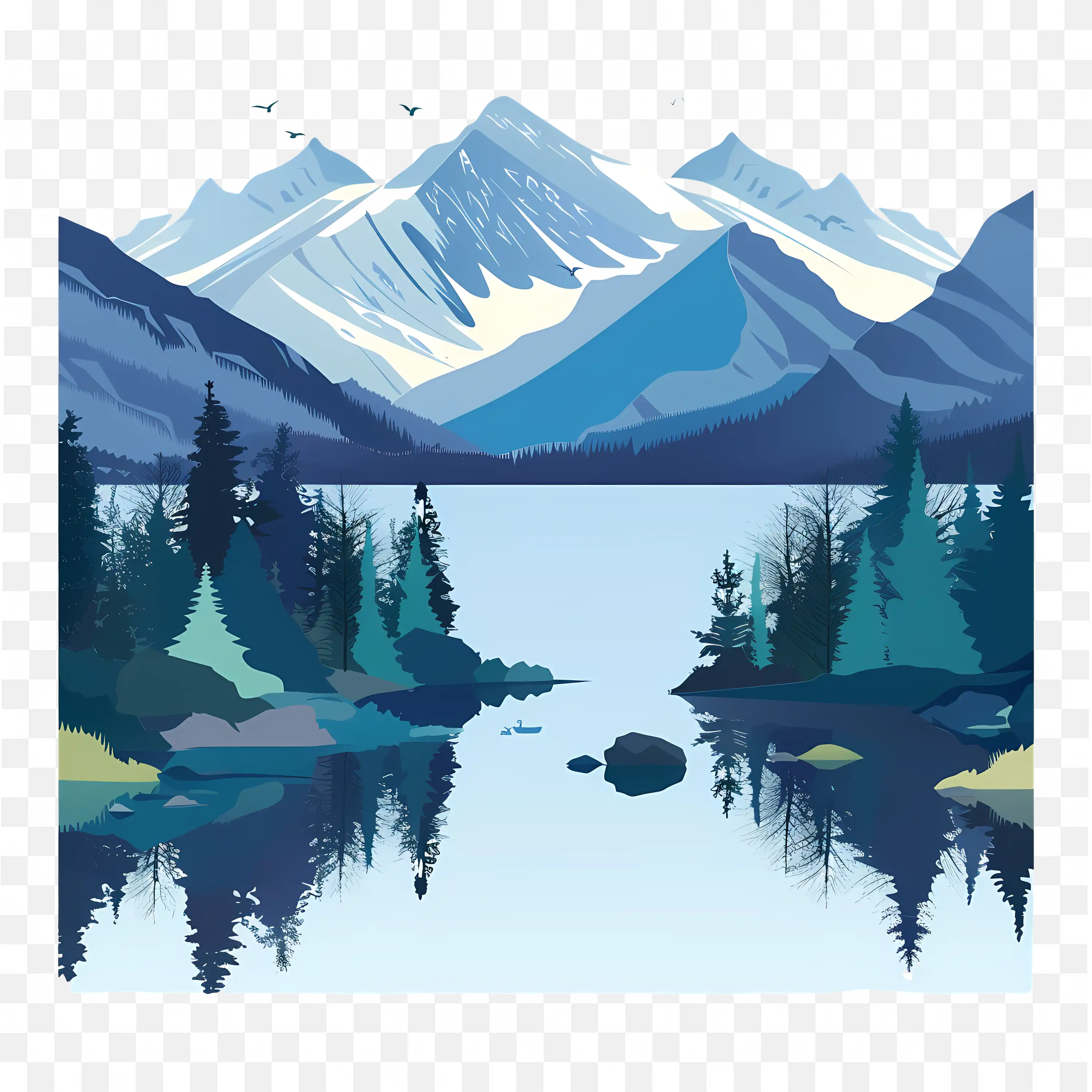 Lake PNG Blue Water with Mountains Landscape Scene