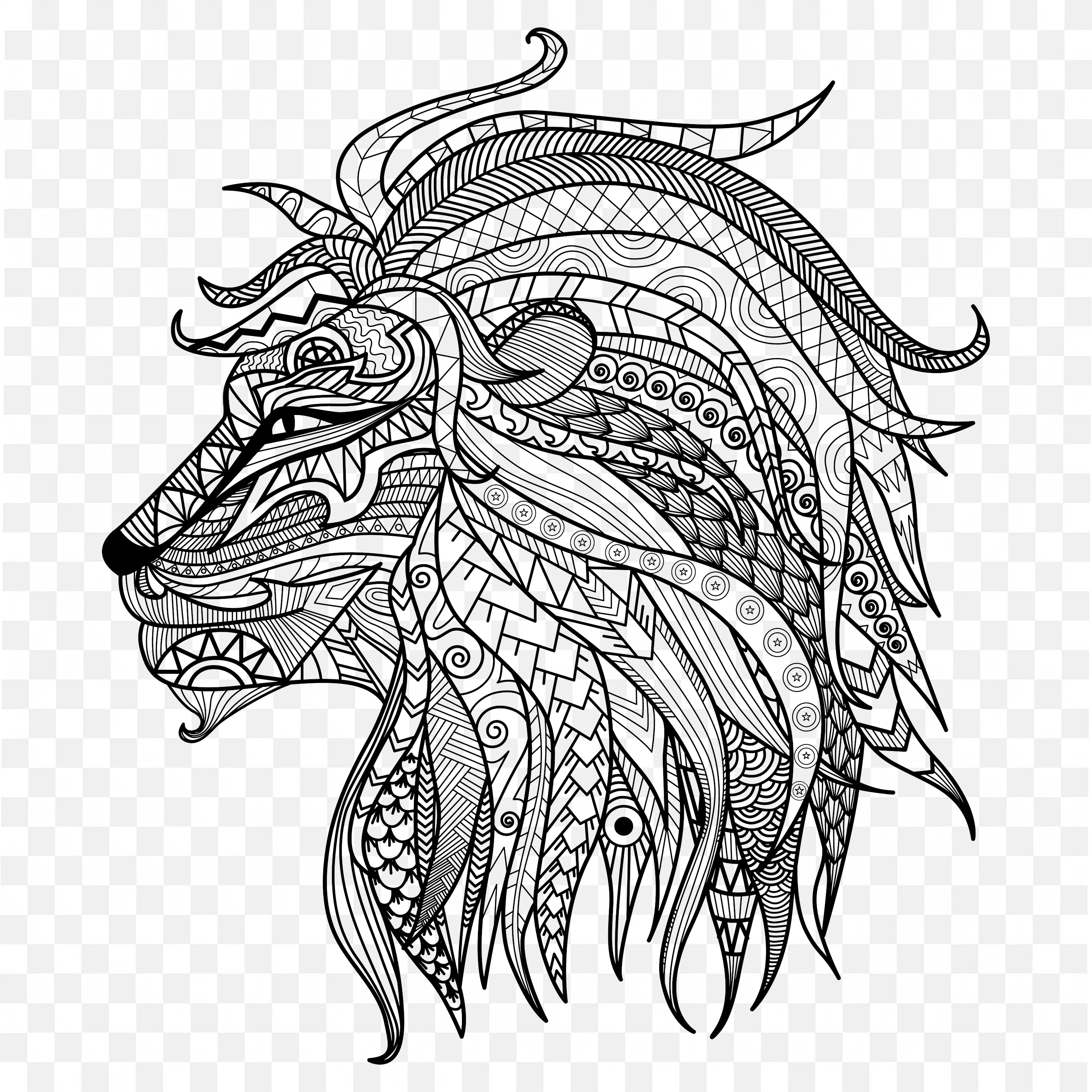 Lion Line Art Hand Drawn Nature Pattern Vector Design PNG