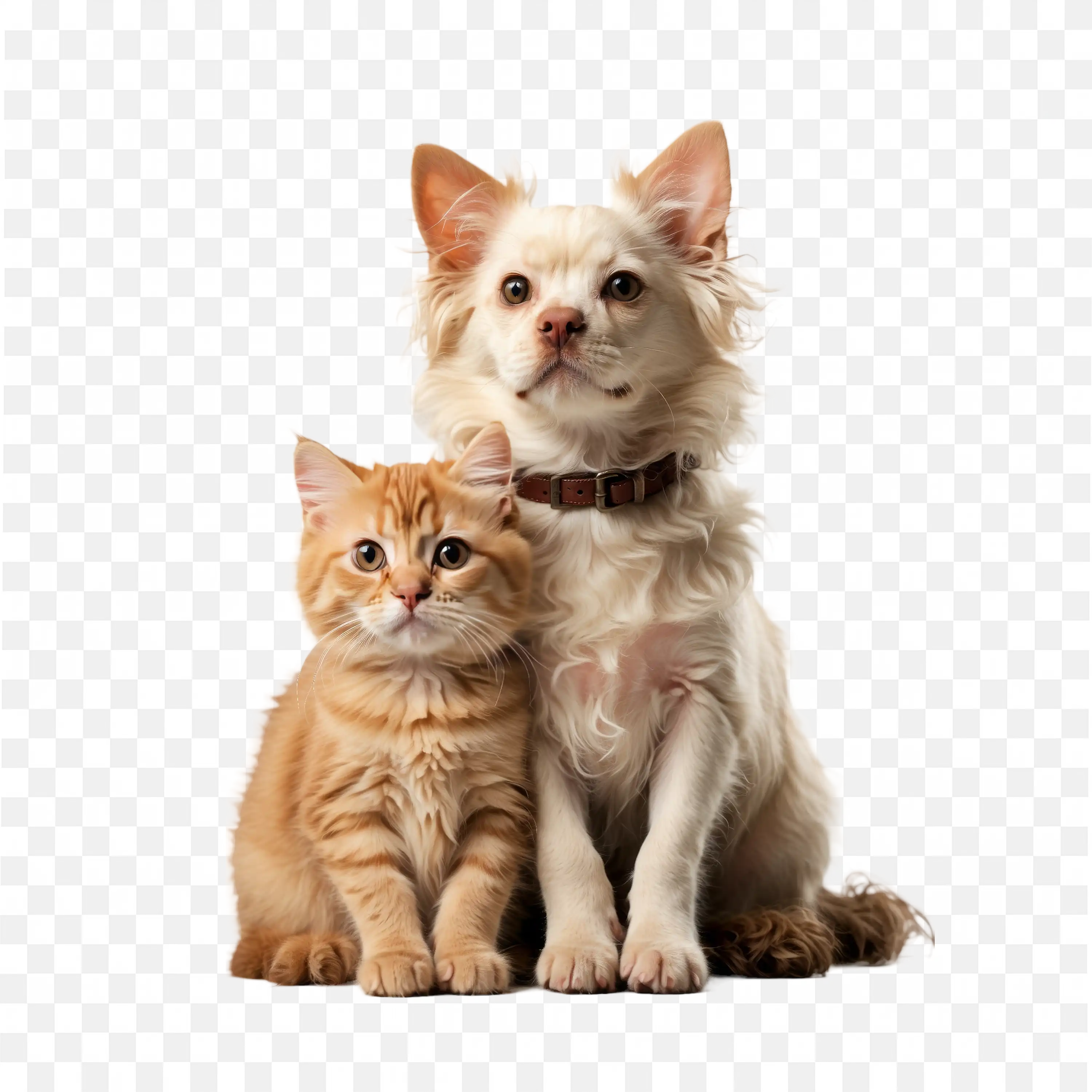 Maine Coon Kitten and Chihuahua Dog Sitting Together PNG