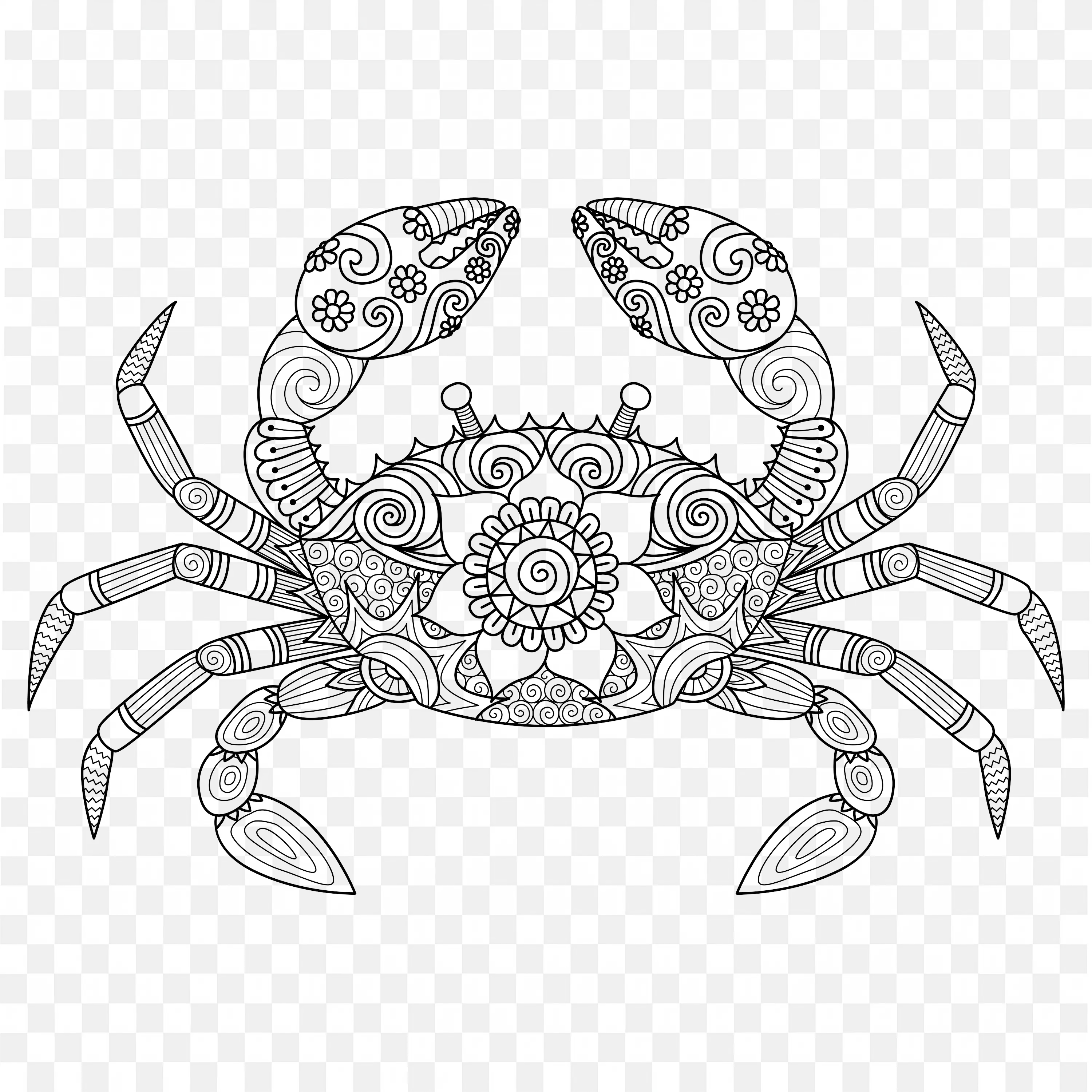 Mandala Crab PNG Sea Animal Line Art Nature Clip Drawing