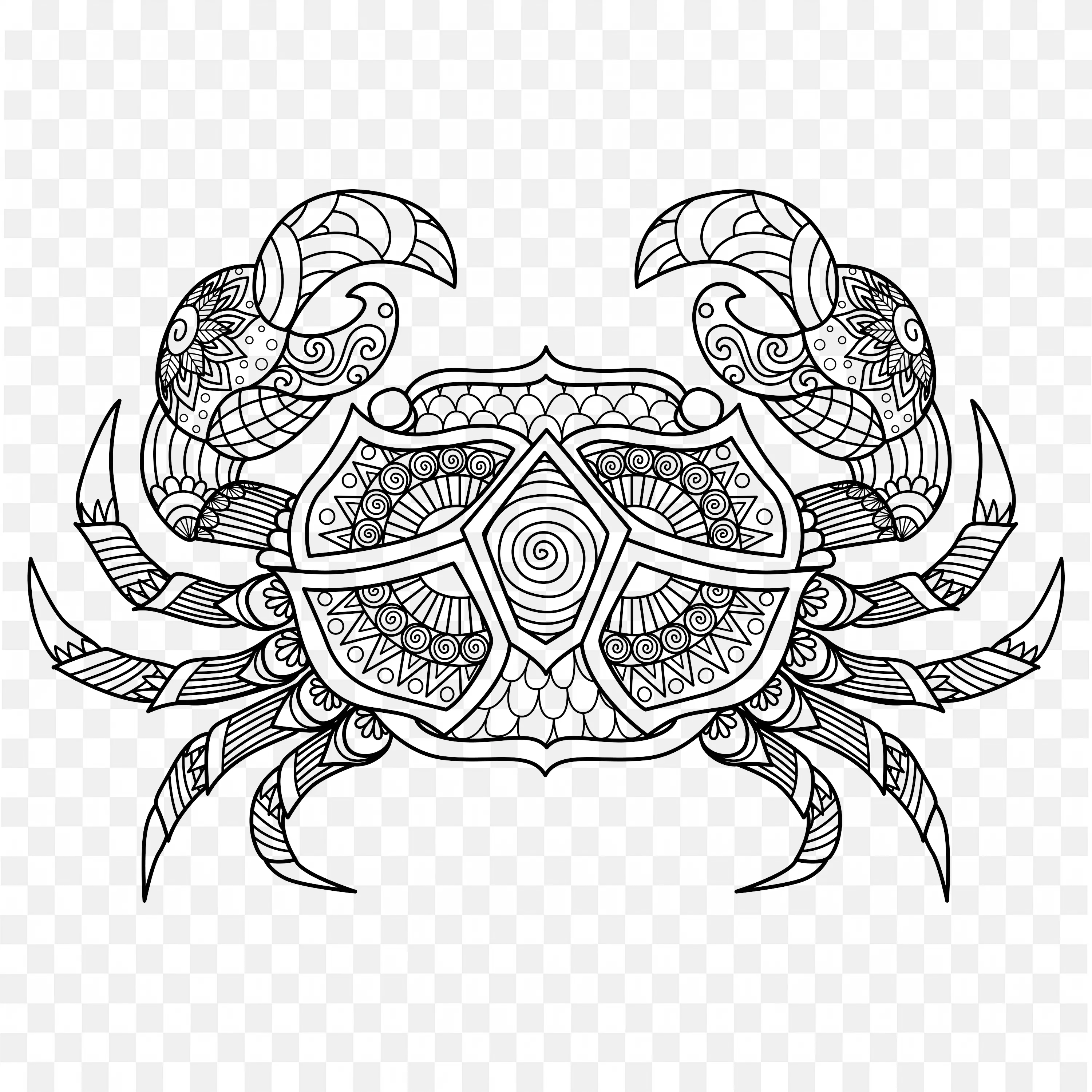 Mandala Crab PNG Sea Creature Line Art Nature Clip Drawing