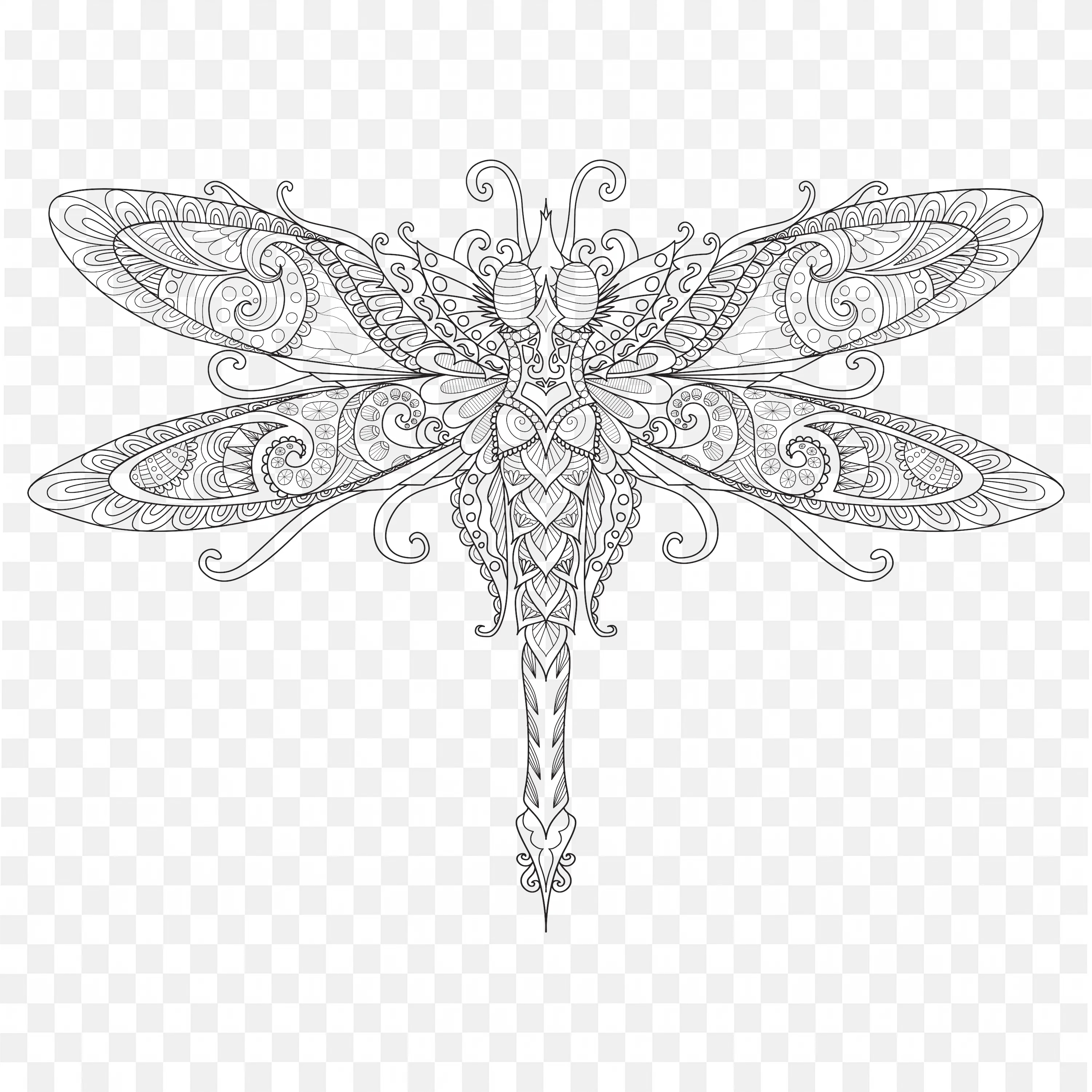 Mandala Dragonfly PNG Insect Nature Line Art Clip Drawing
