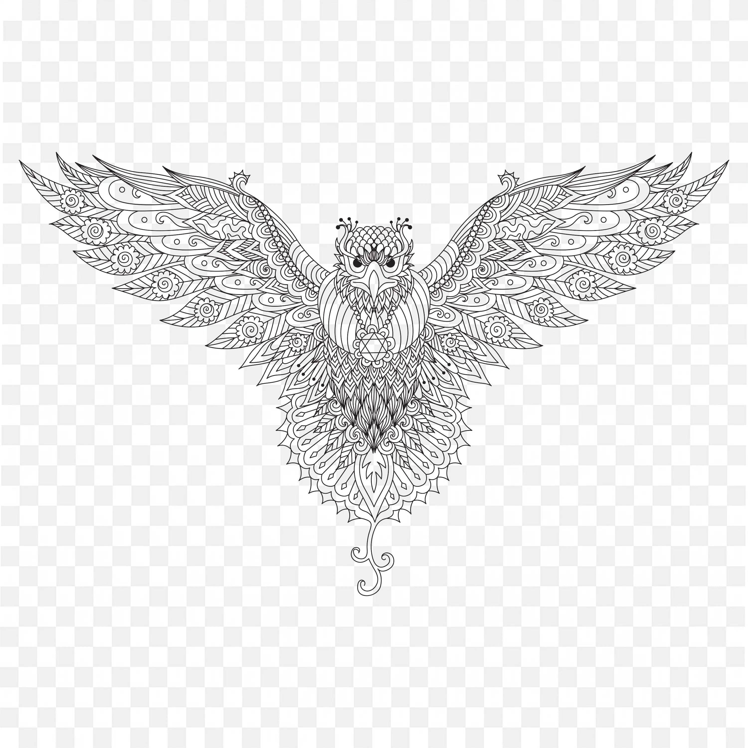 Mandala Eagle Wings PNG Bird Animal Nature Line Art Drawing