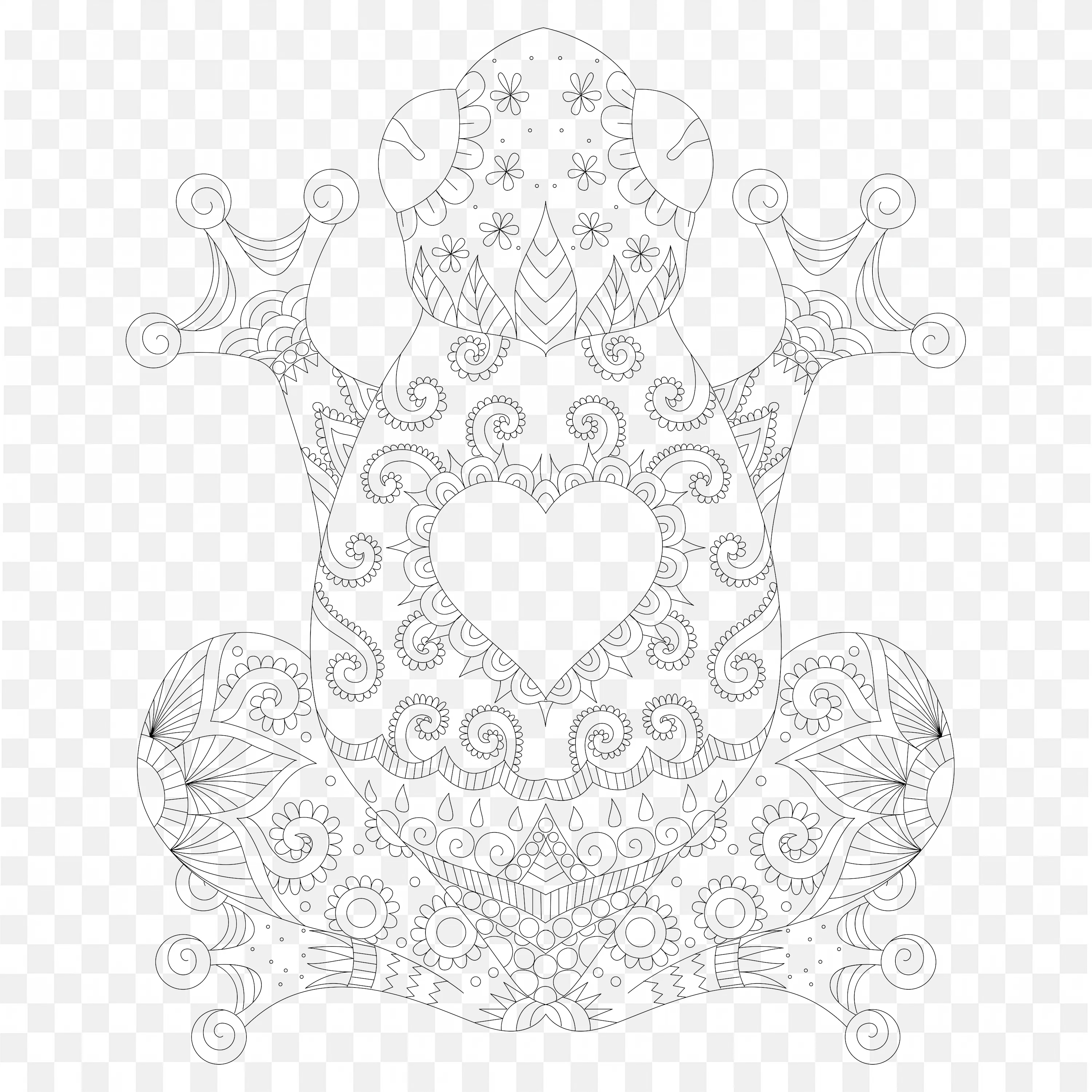 Mandala Frog Coloring Page Zentangle Art with Heart Shape