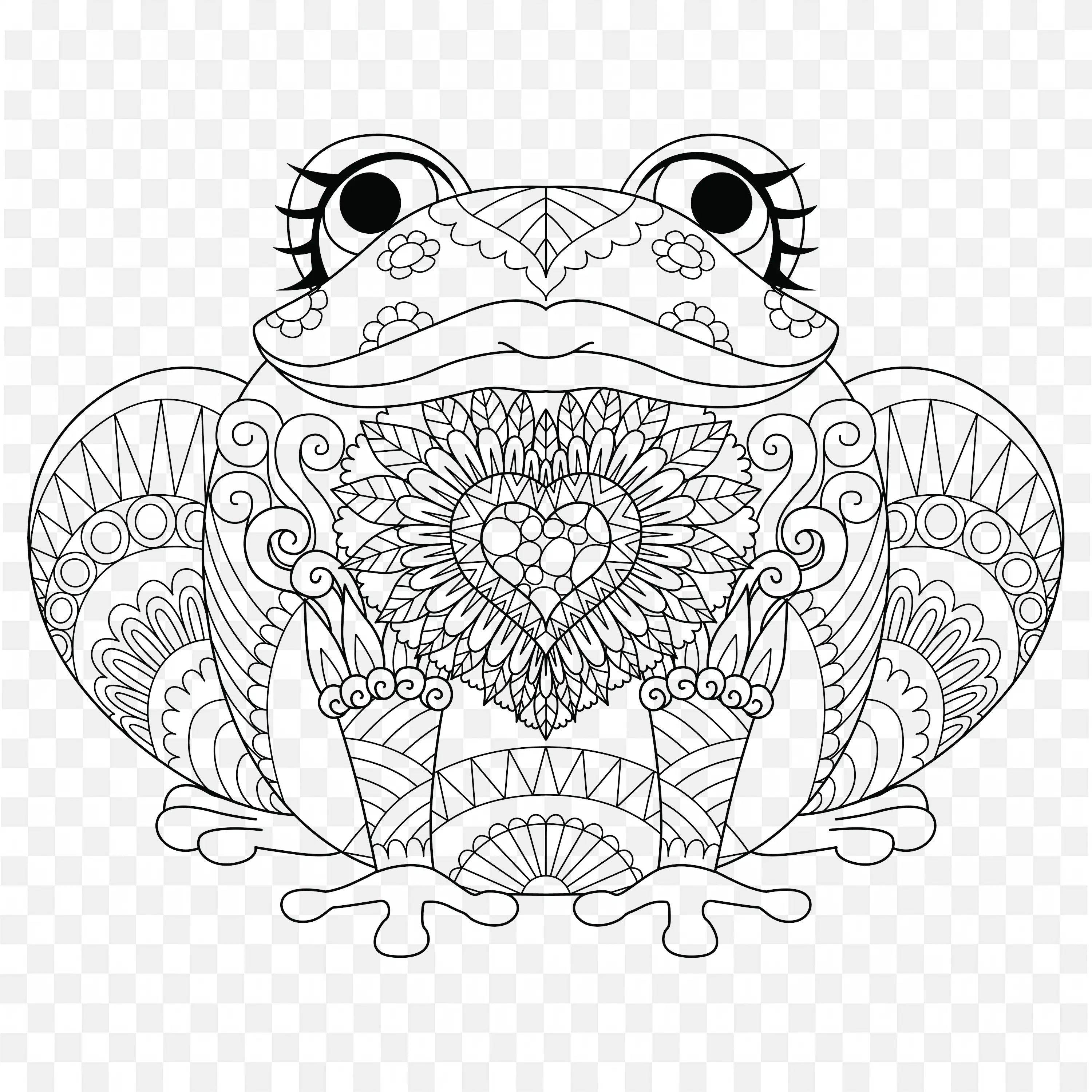 Mandala Frogs in Love PNG Nature Line Art Clip Drawing Set
