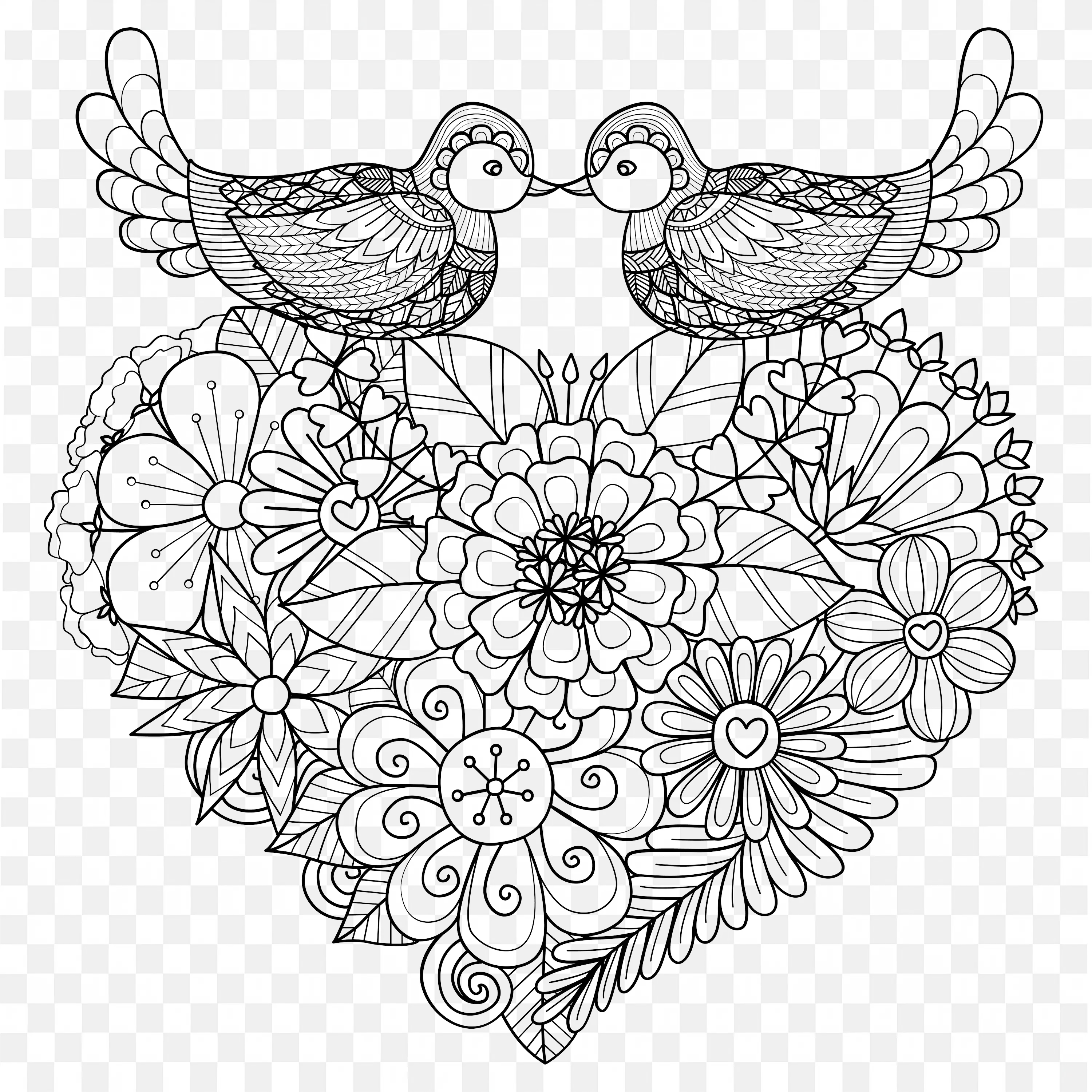 Mandala Heart Birds PNG Nature Line Art Clip Design Scene