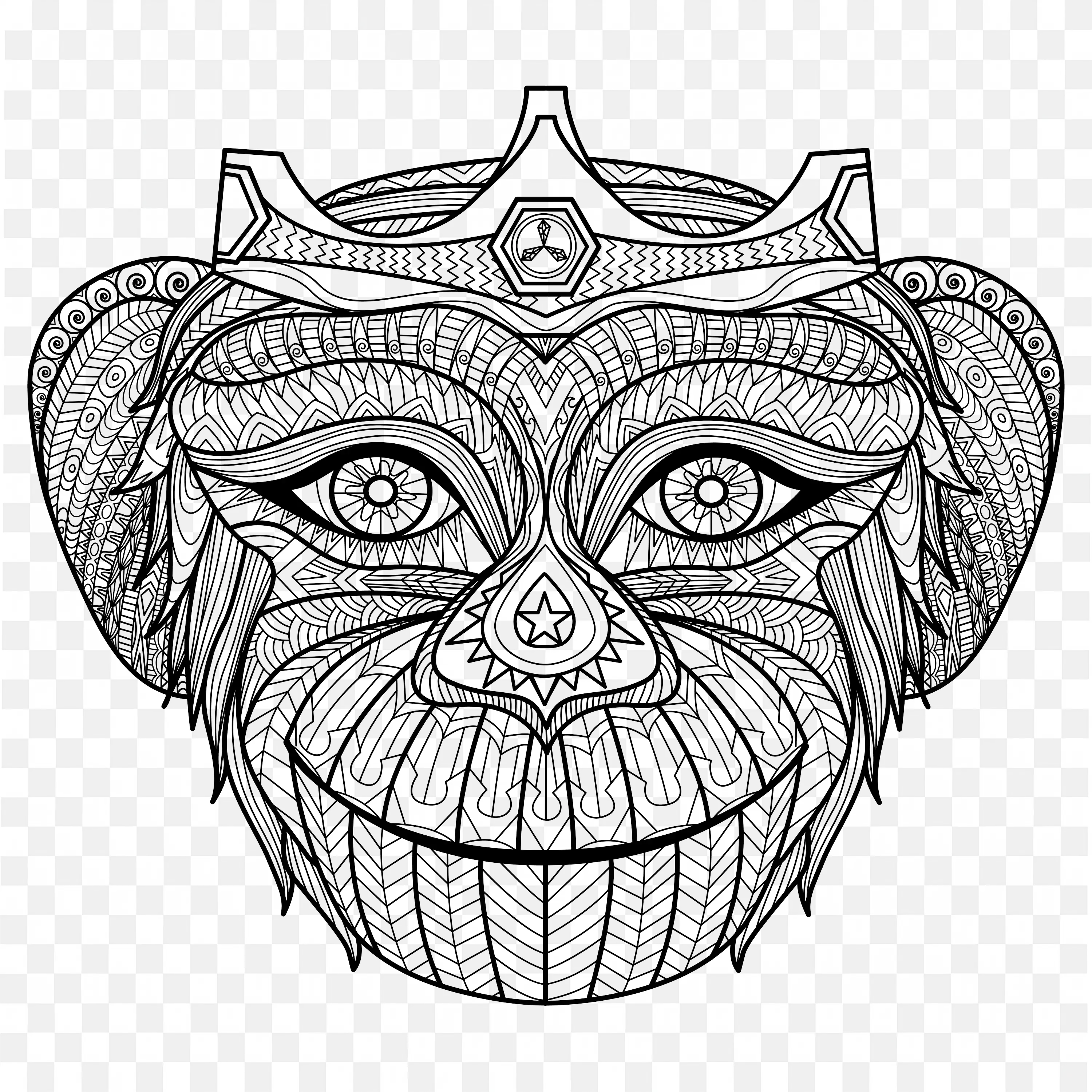 Mandala Monkey Face PNG Line Art Animal Nature Clip Drawing