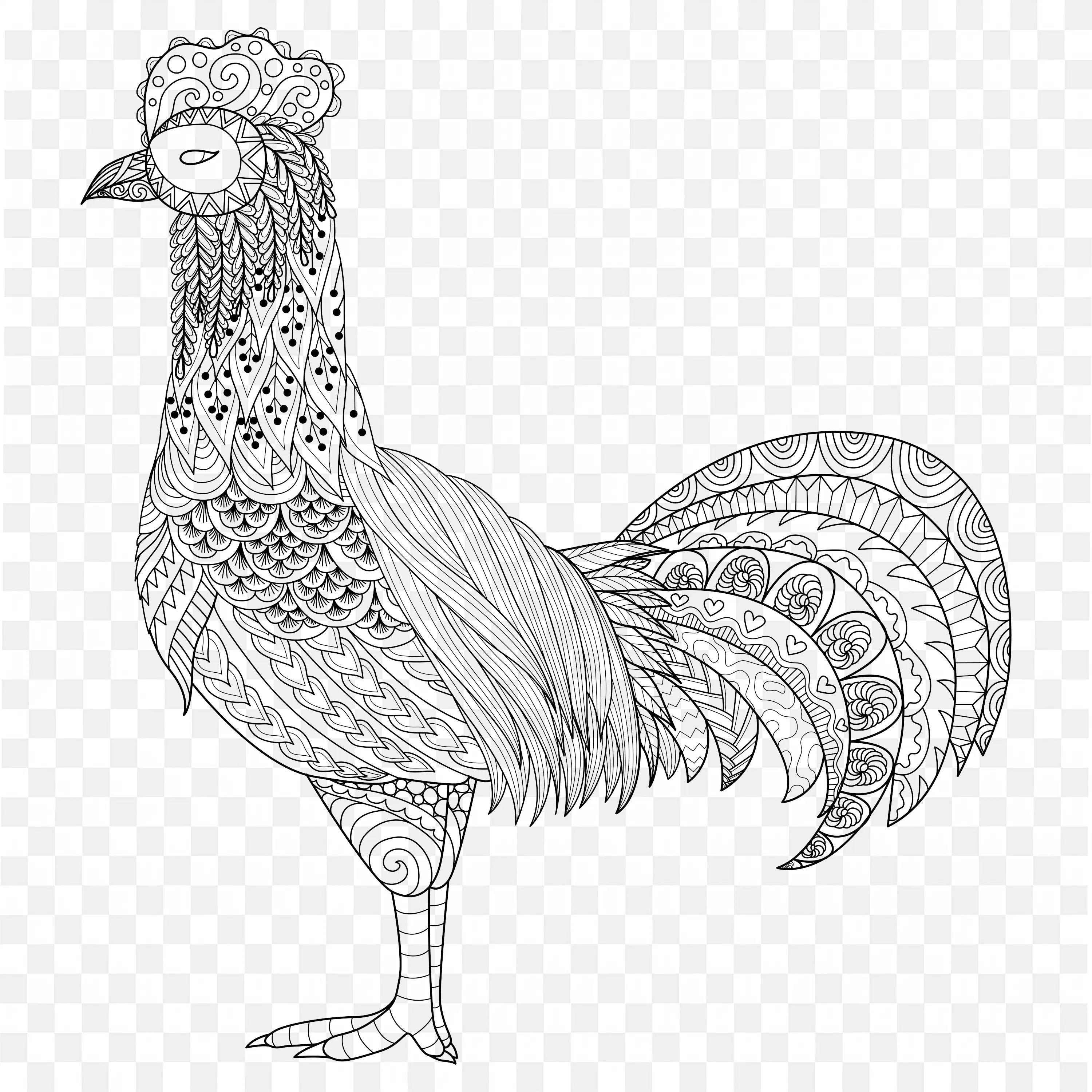 Mandala Rooster PNG Line Art Farm Animal Nature Clip Design