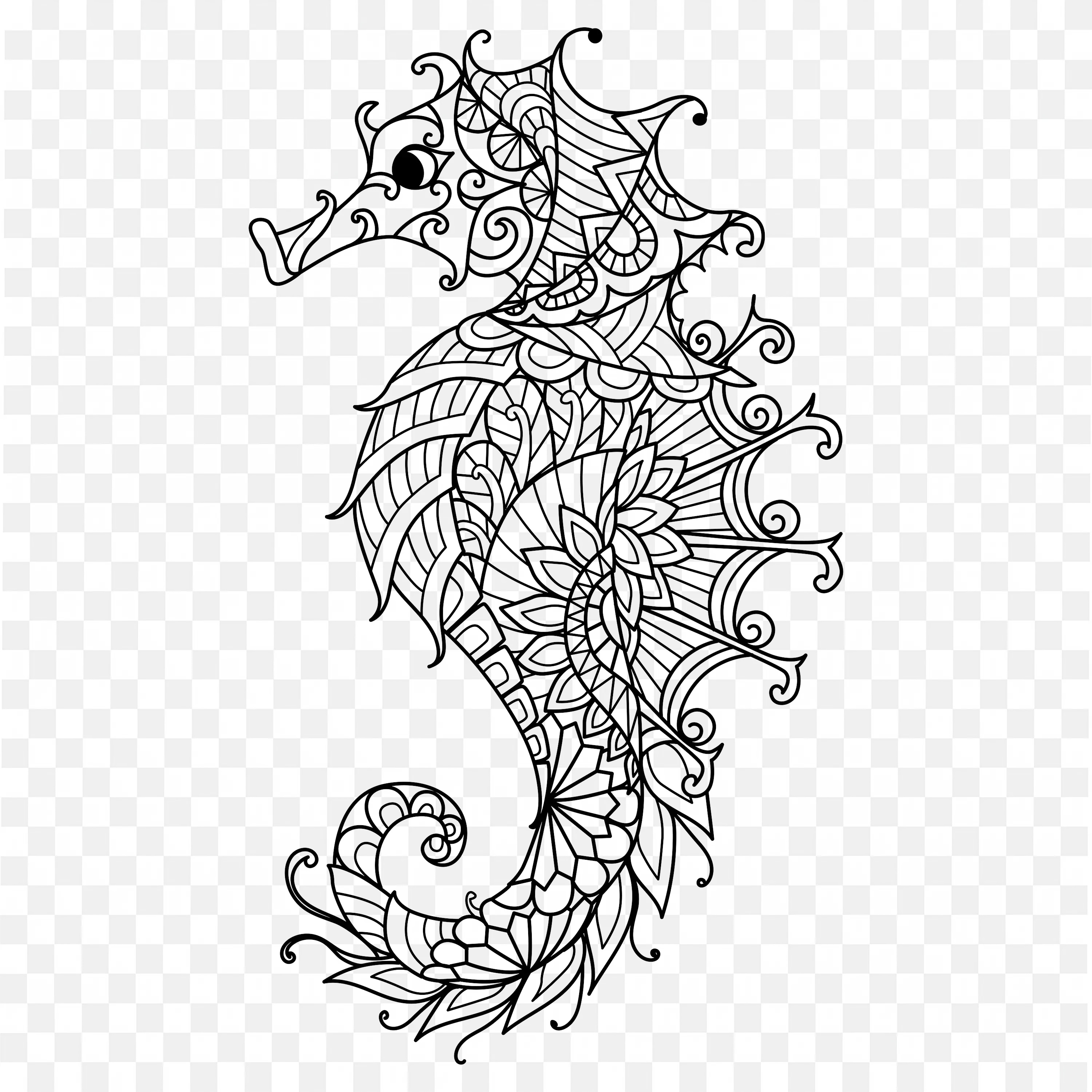 Mandala Seahorse PNG Ocean Animal Line Art Nature Artwork