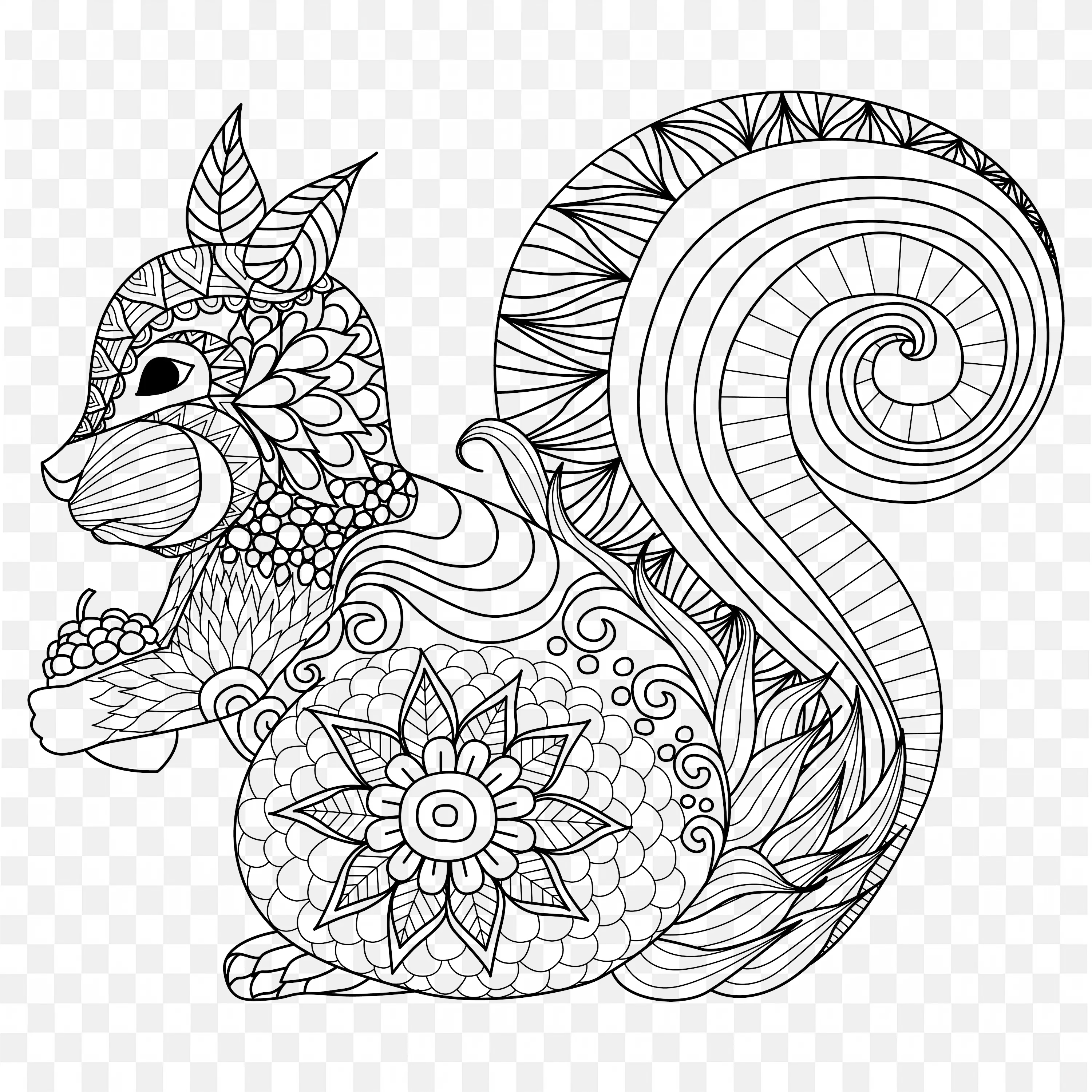 Mandala Squirrel PNG Animal Line Art Nature Clip Drawing Design