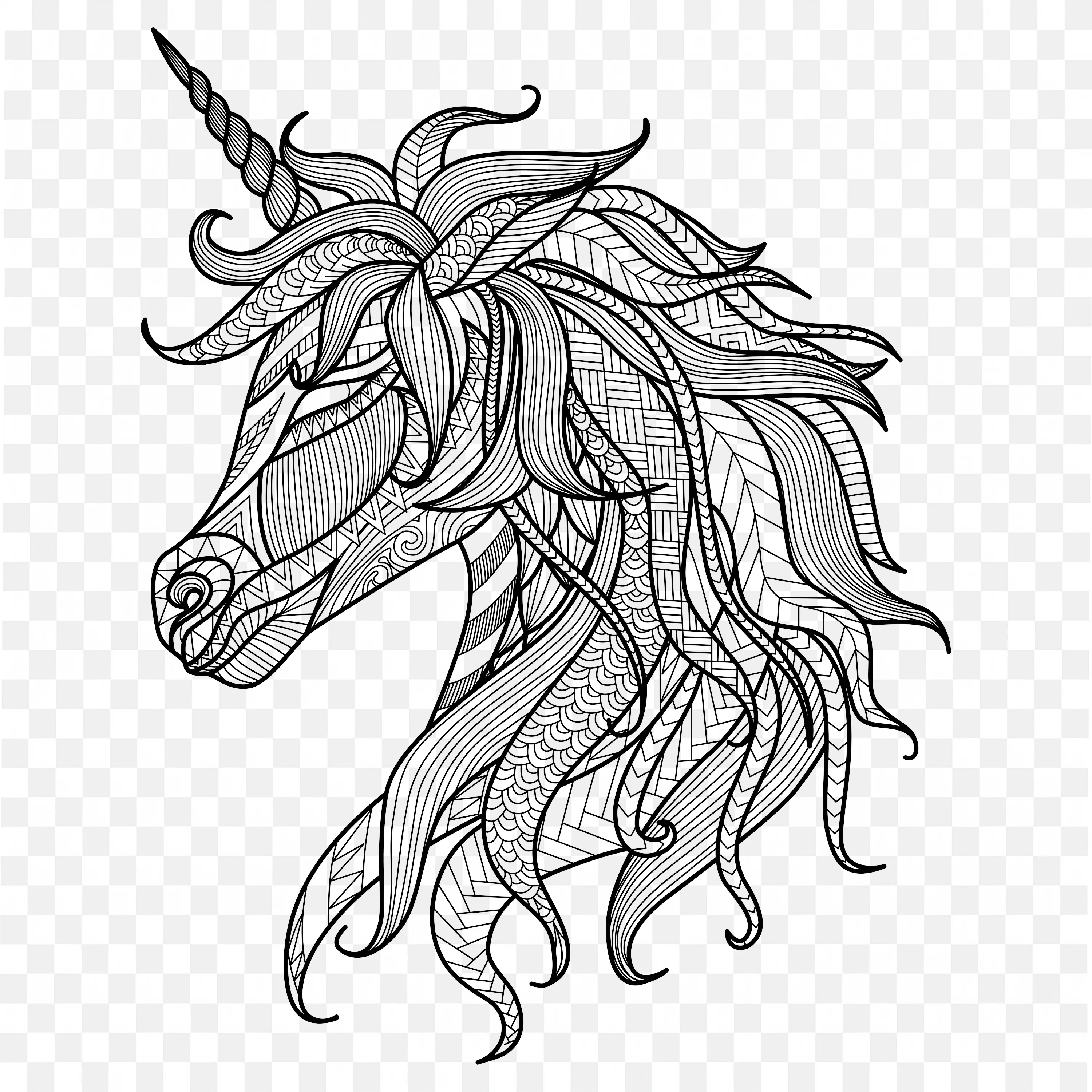 Mandala Unicorn PNG Line Art Animal Fantasy Nature Clip Design