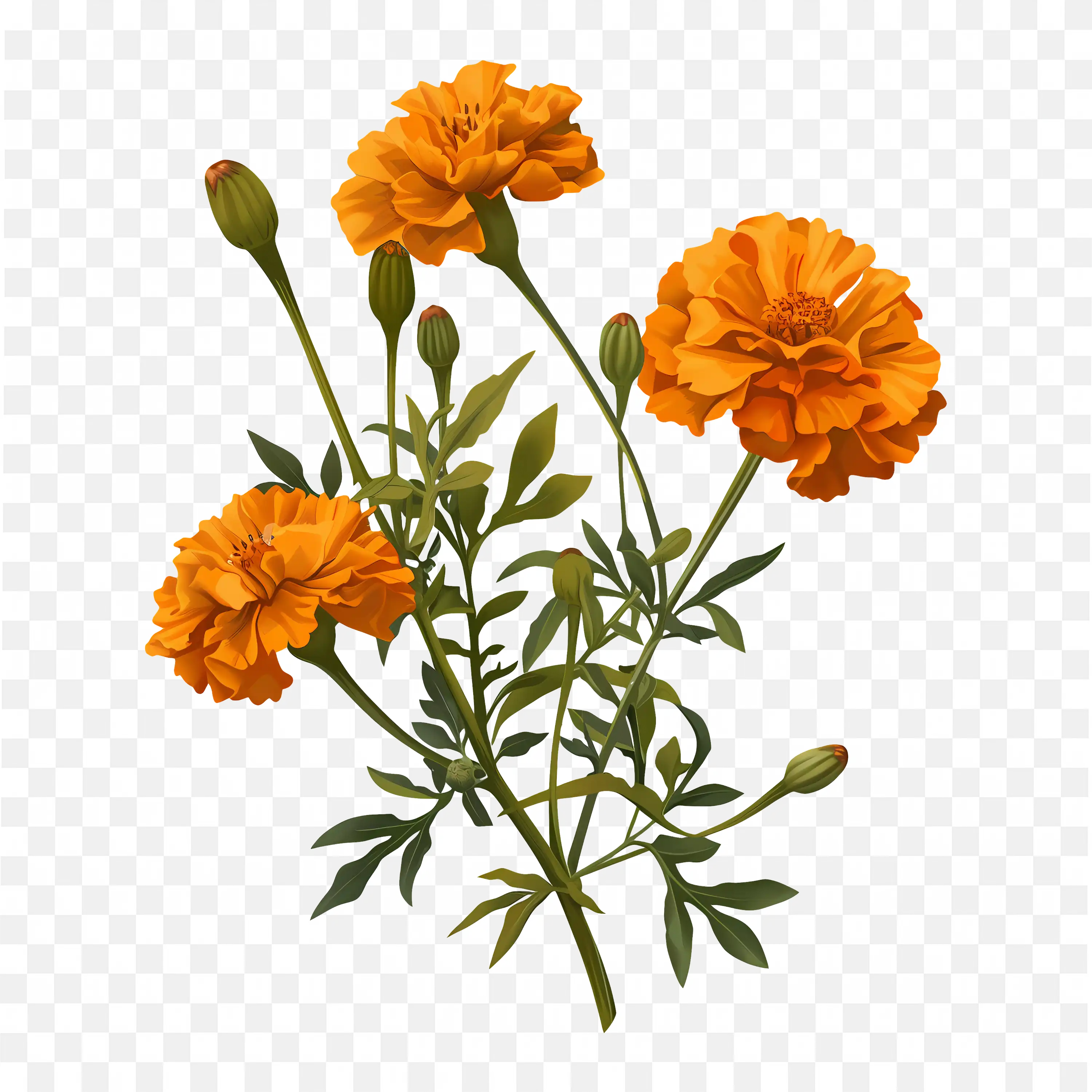 Marigold Flowers PNG Orange Floral Botanical Nature Art