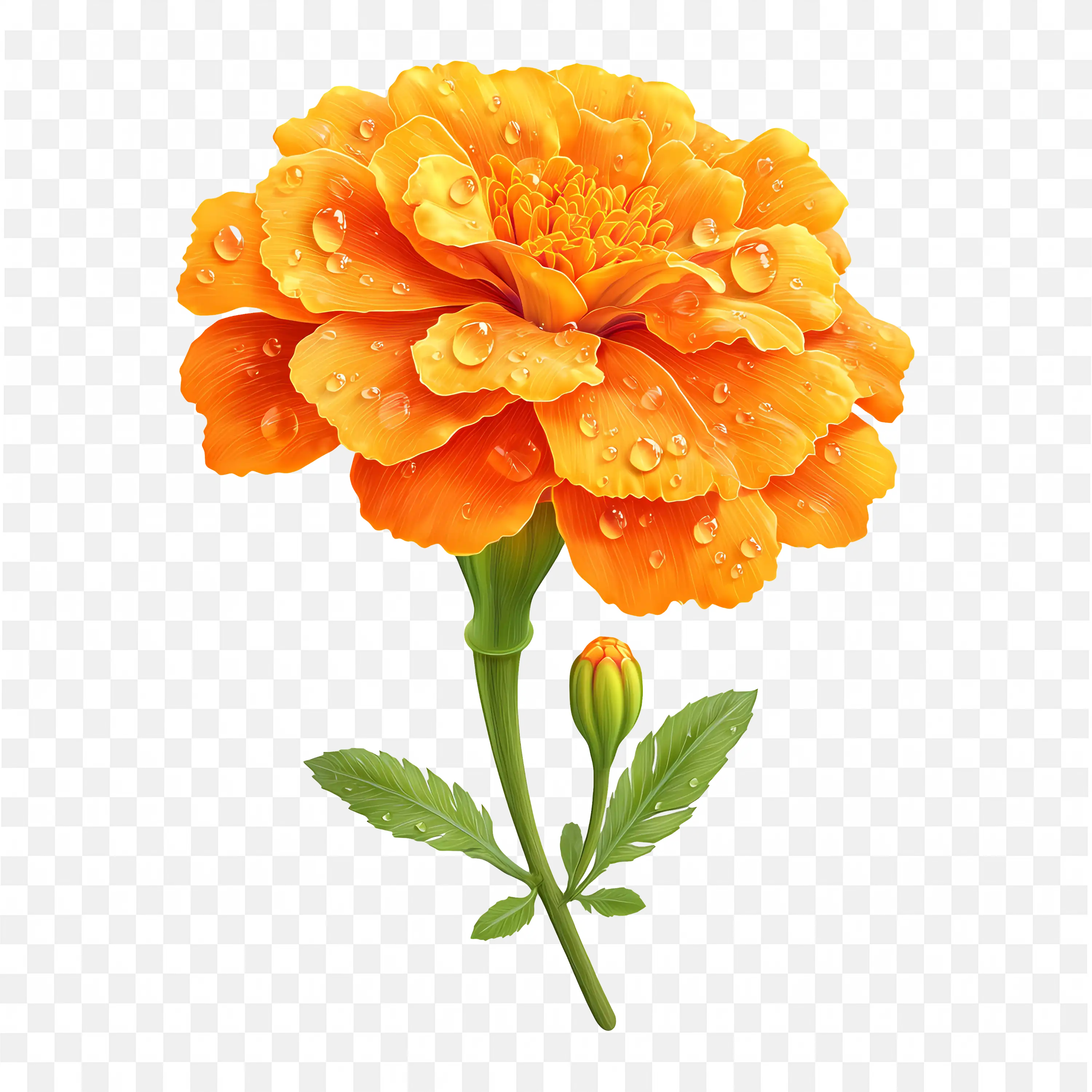 Marigold PNG Realistic Orange Flower Botanical Art