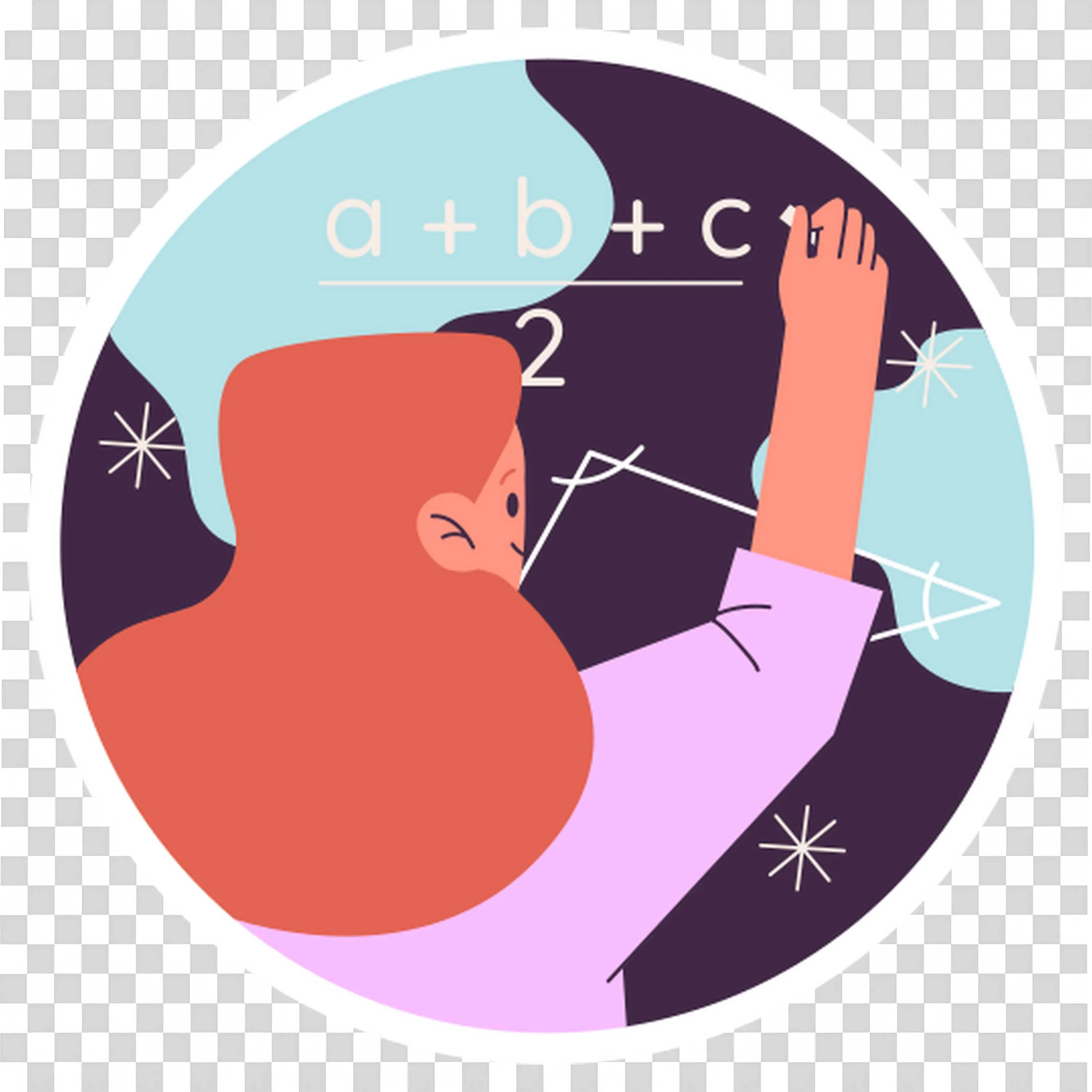 Math Scene with Pie Chart Blackboard and Overlapping Shapes