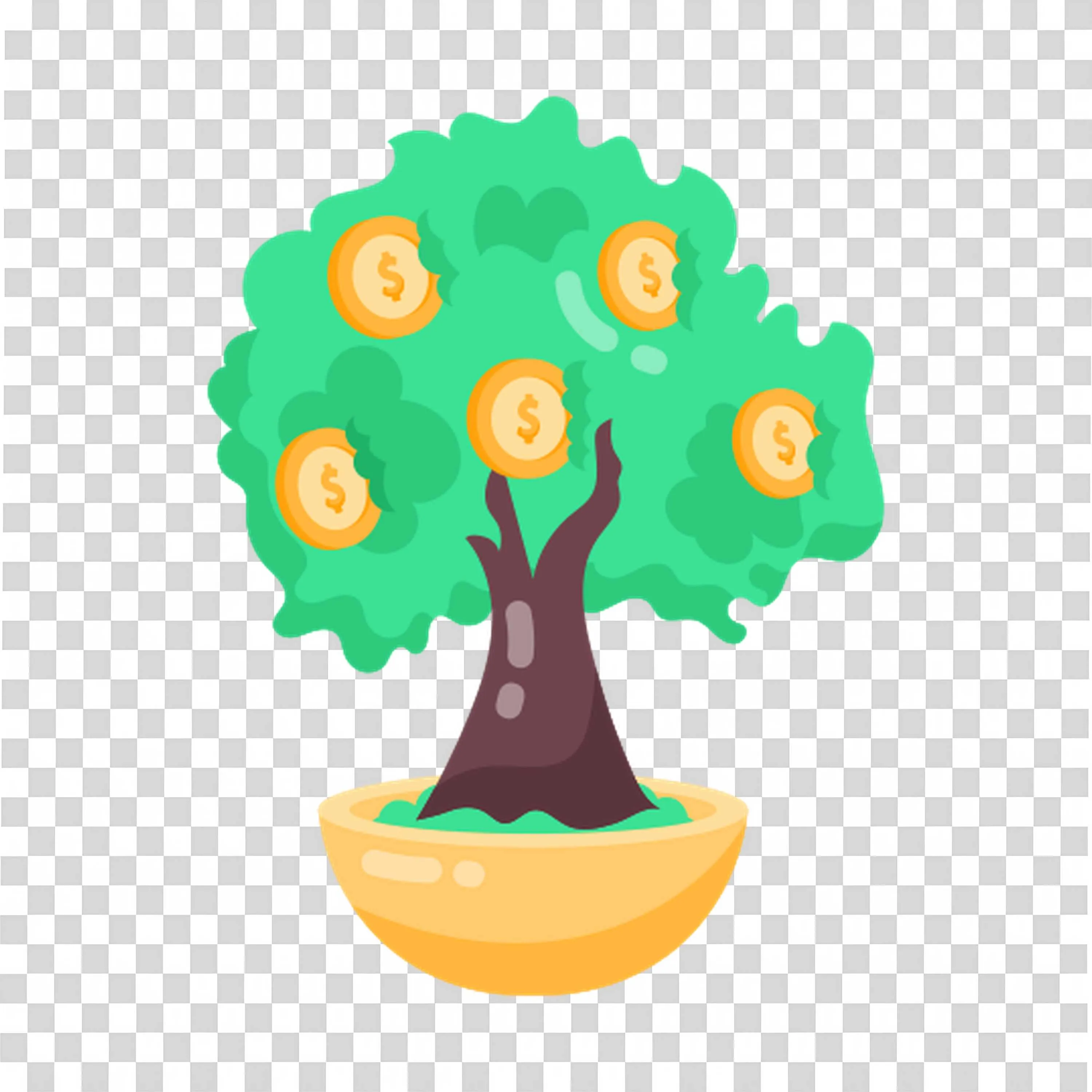 Money Tree with Gold Coins Growing on Branches Free PNG
