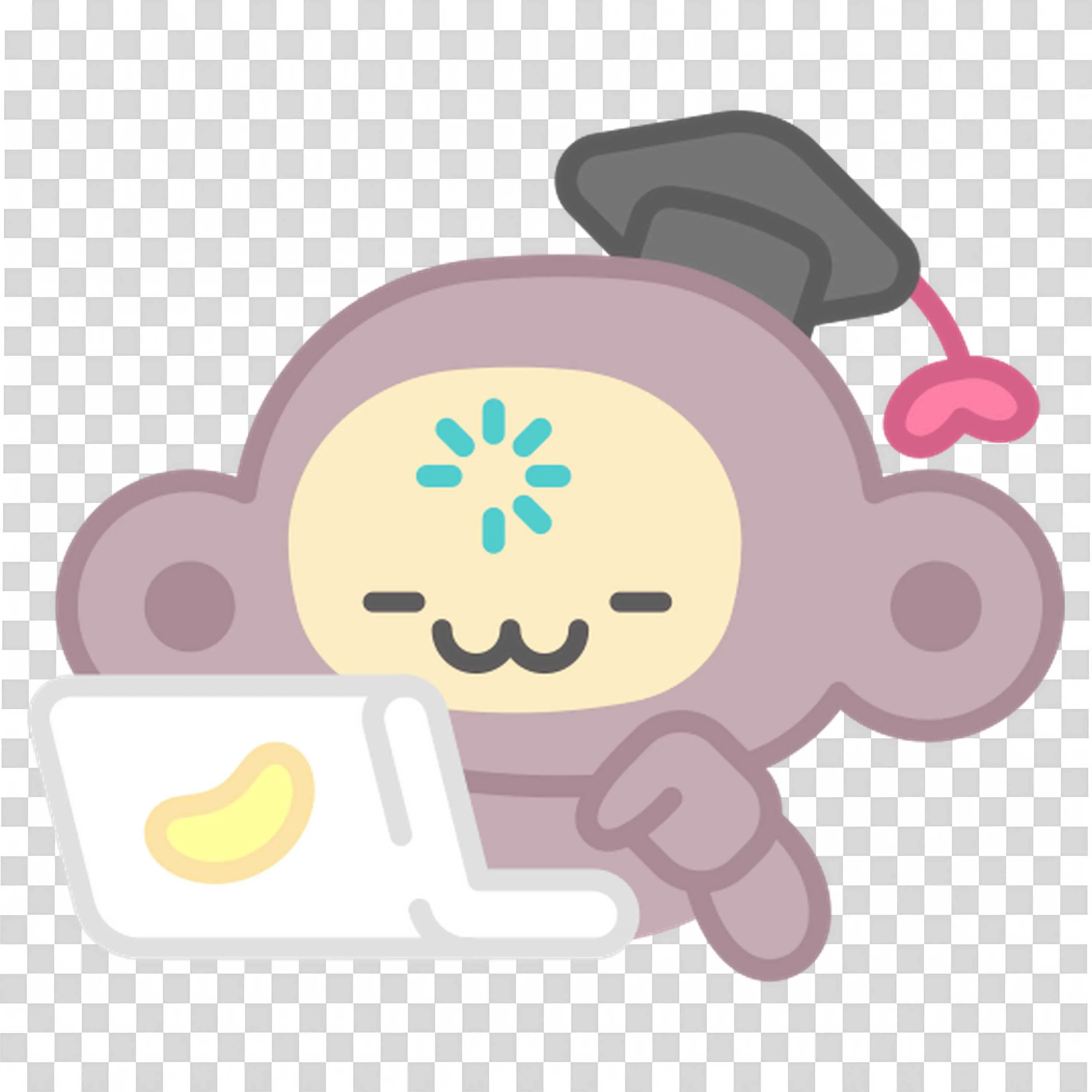 Monkey Holding Coffee and Book with Graduation Hat Nearby