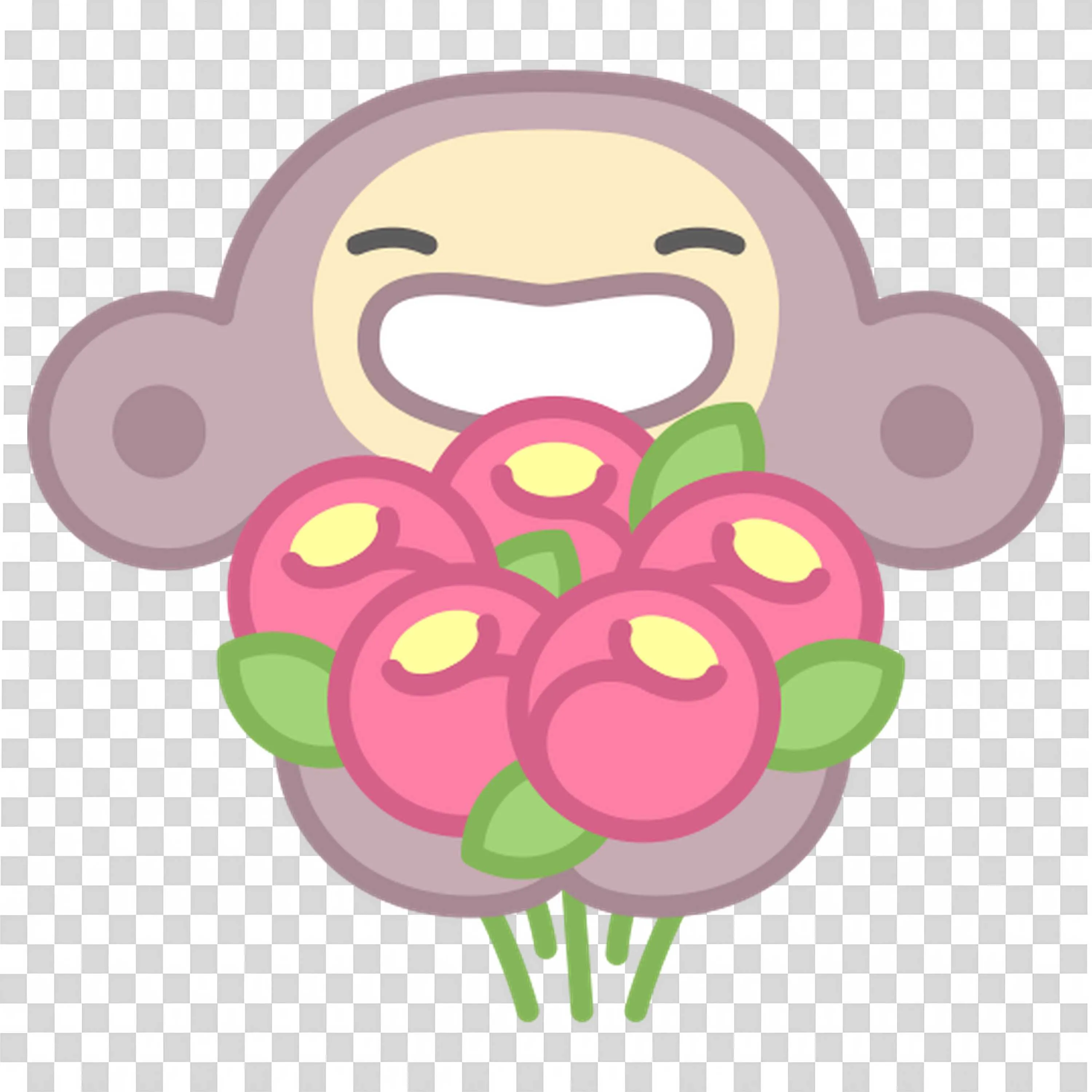 Monkey Holding Pink Rose Flower Bouquet Happily PNG