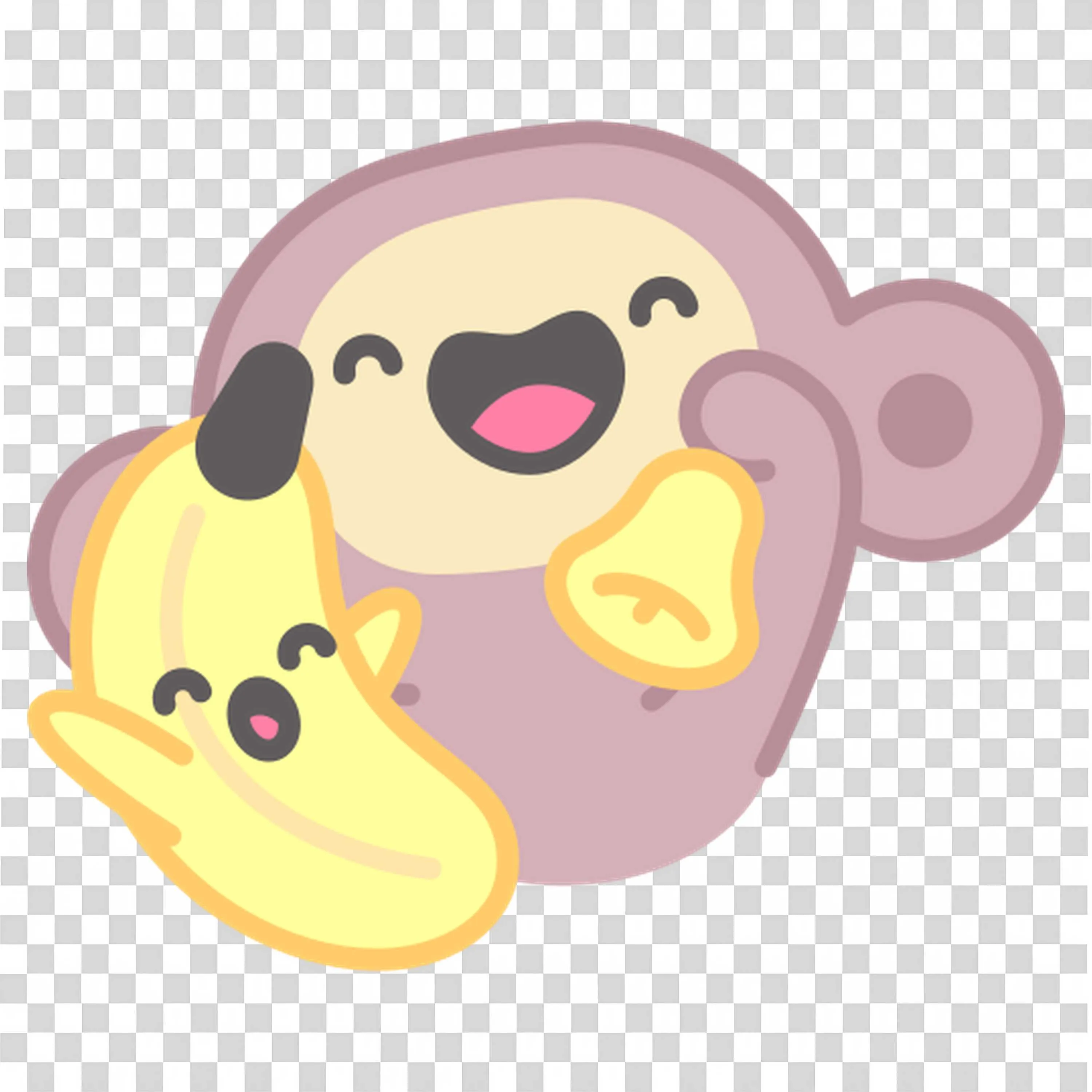 Monkey Hugging a Yellow Chick While Smiling Happily