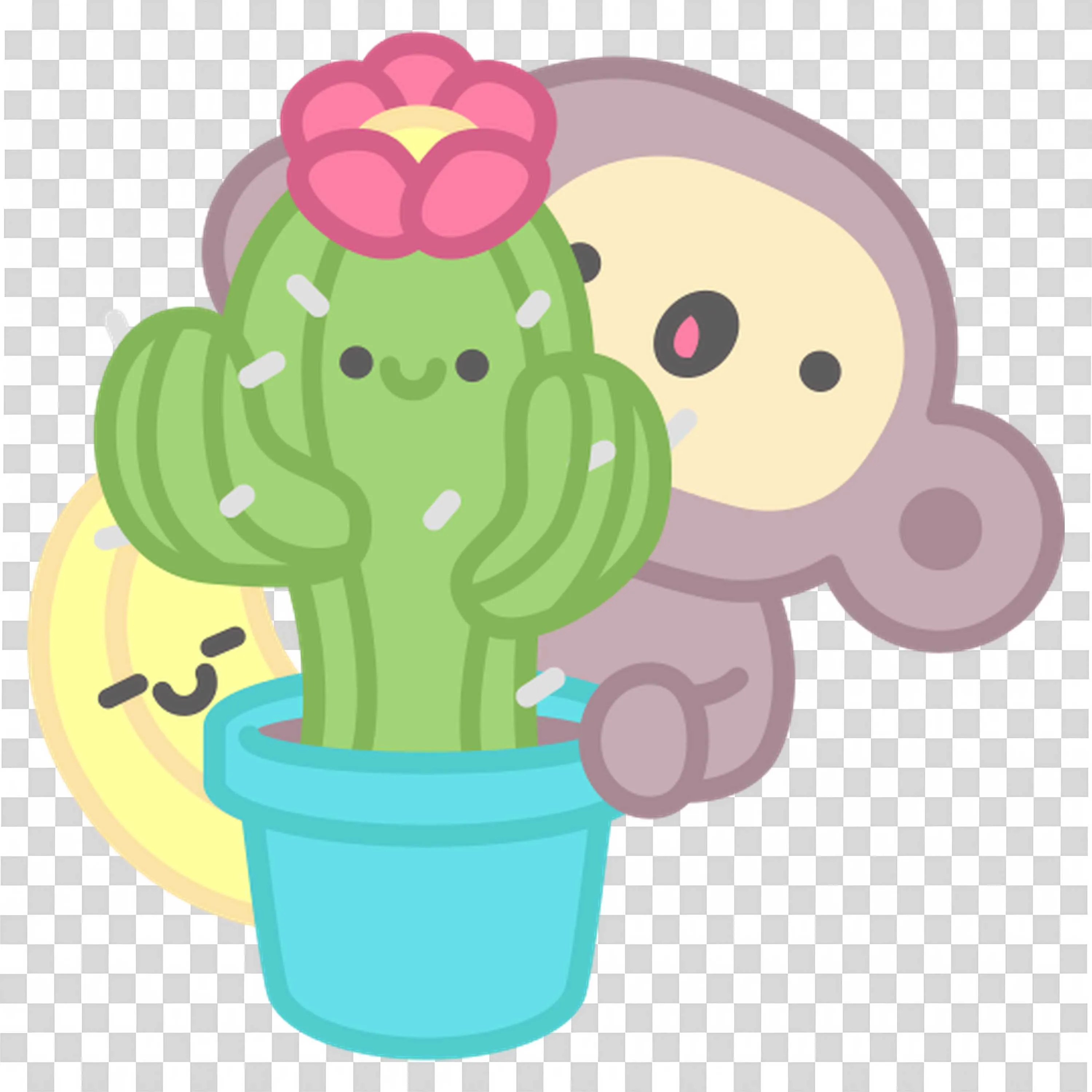 Monkey Hugging Cactus Shows Nature Bonding PNGImage