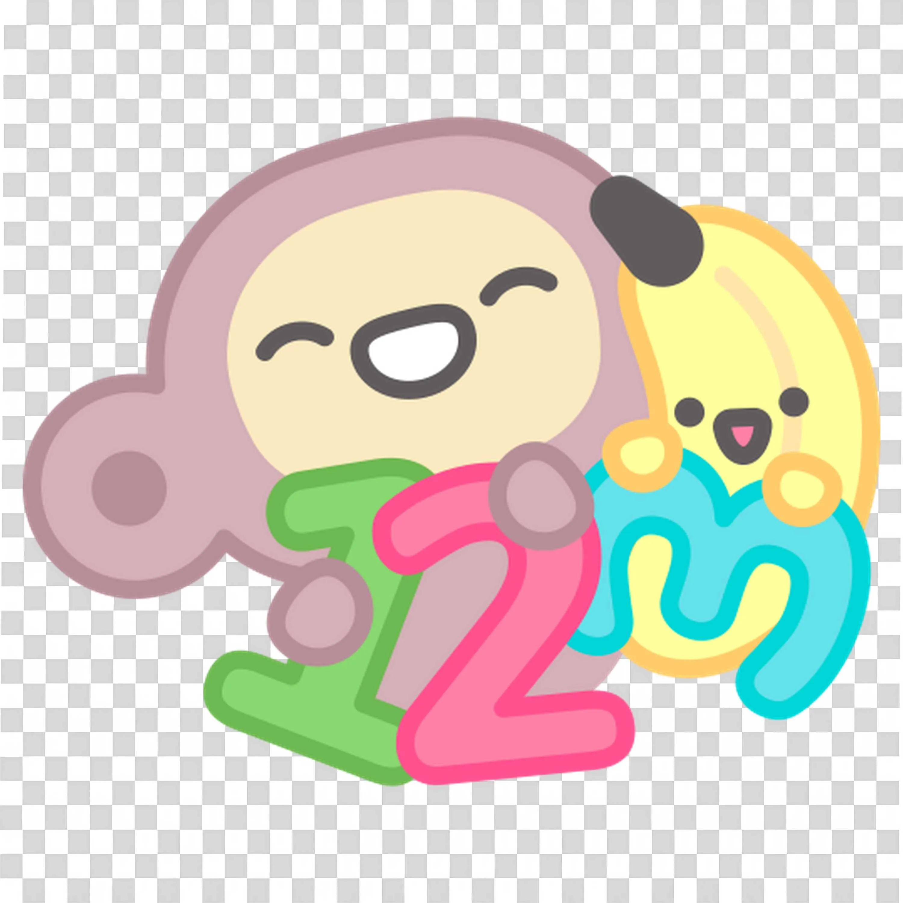 Monkey Resting Near Colorful Numbers and Smiling Yellow Ball