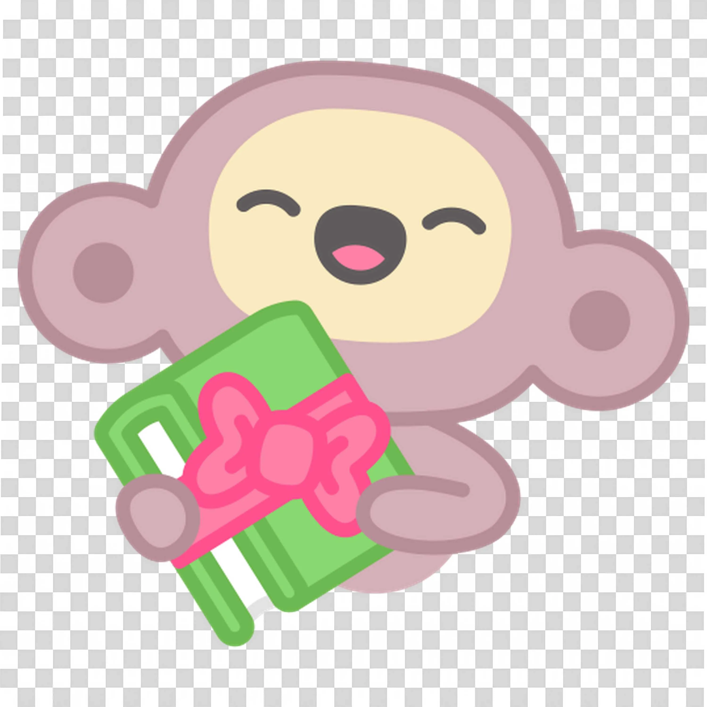 Monkey Smiling and Holding a Small Red Gift Tied with Ribbon