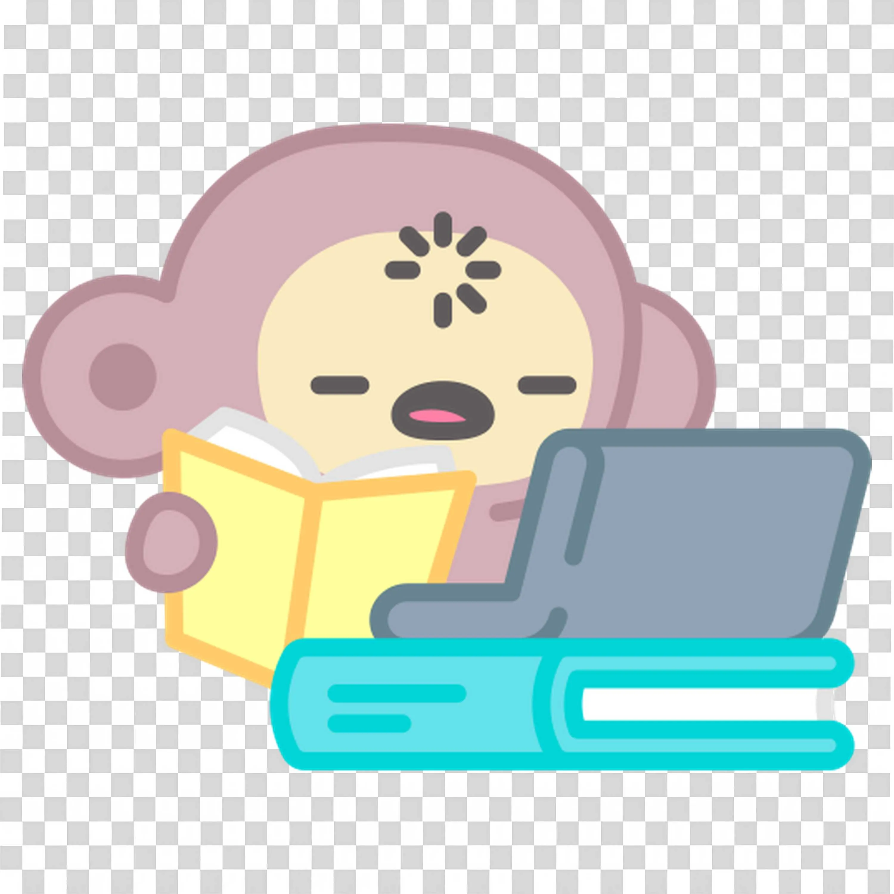 Monkey Typing On Laptop While Books and Ball Rest Nearby