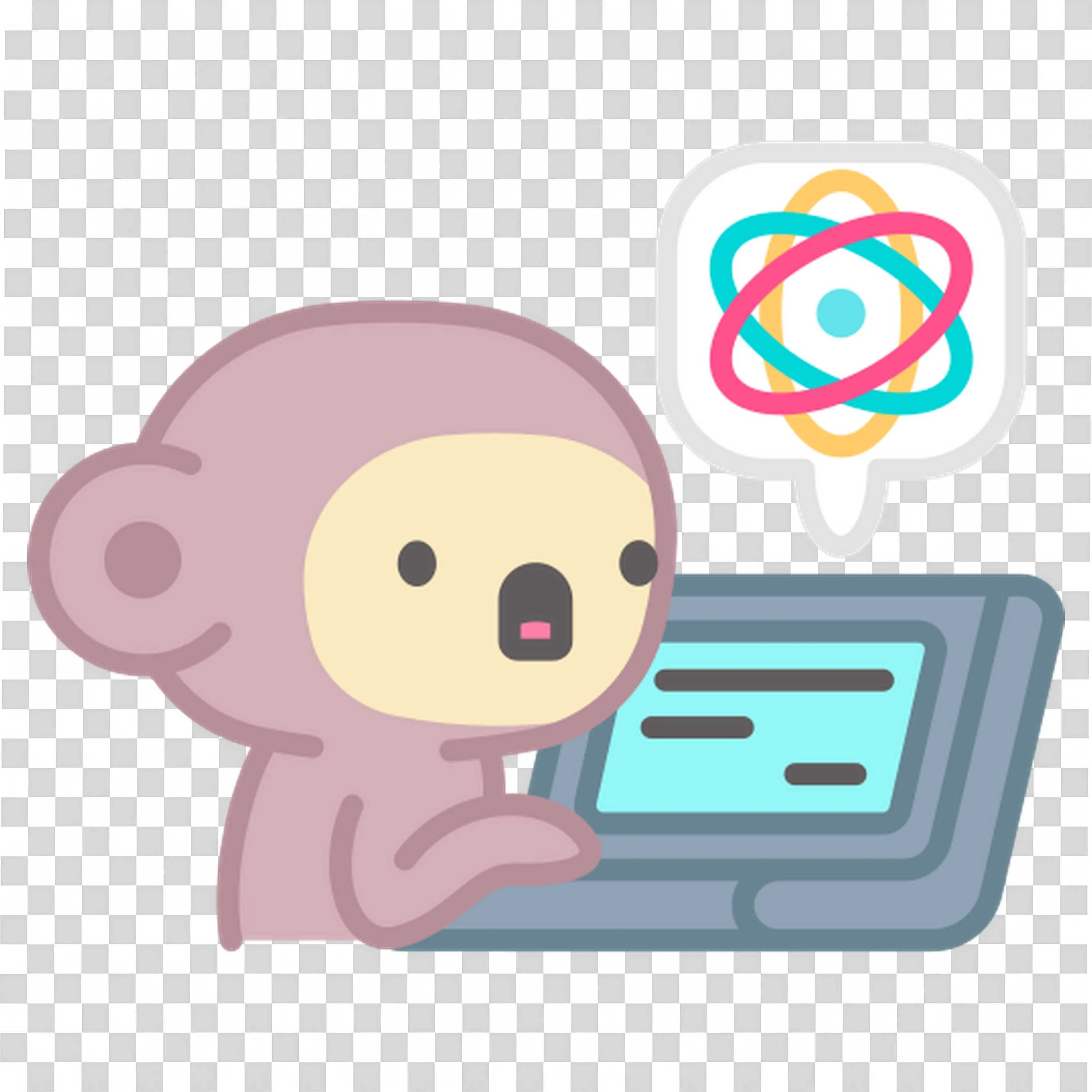 Monkey Typing On Laptop with Science Flask and Book Icon