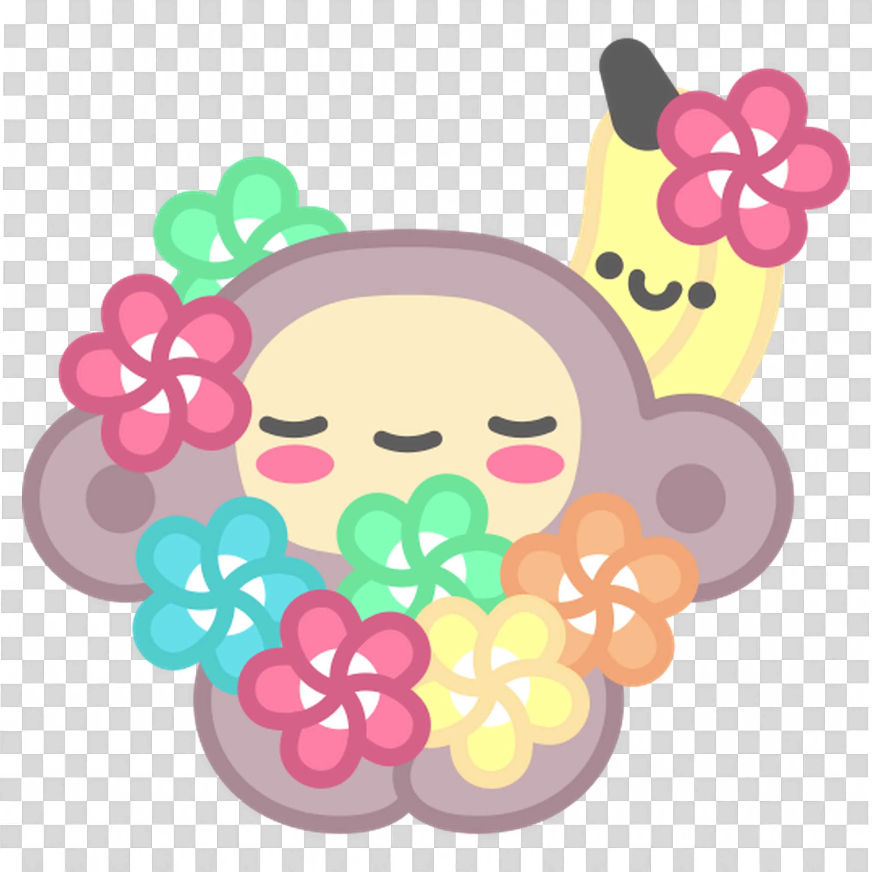 Monkey Wearing Flower Crown Made Of Colorful Blossoms