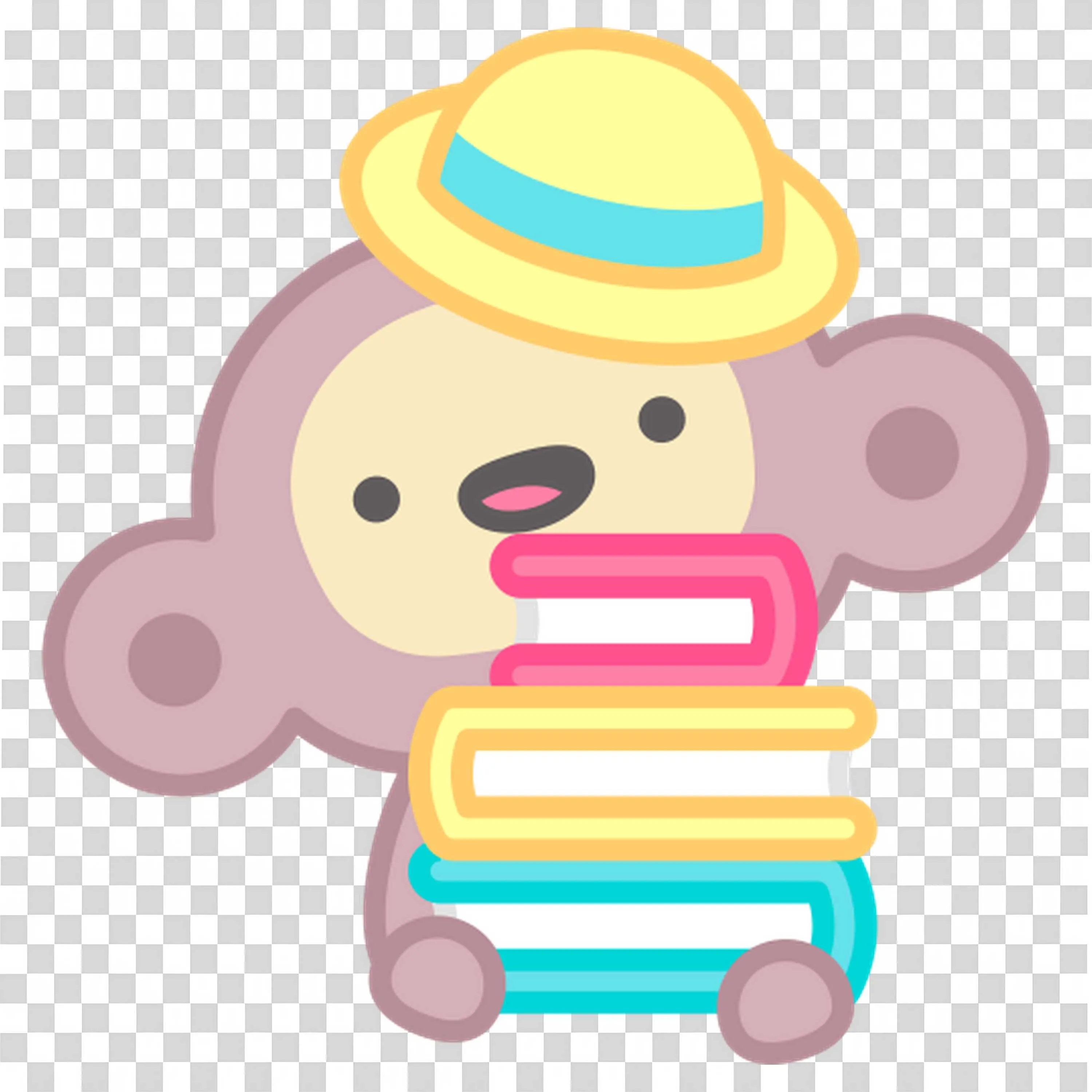 Monkey with Hat Holding a Blue and Pink Book Stacked Together