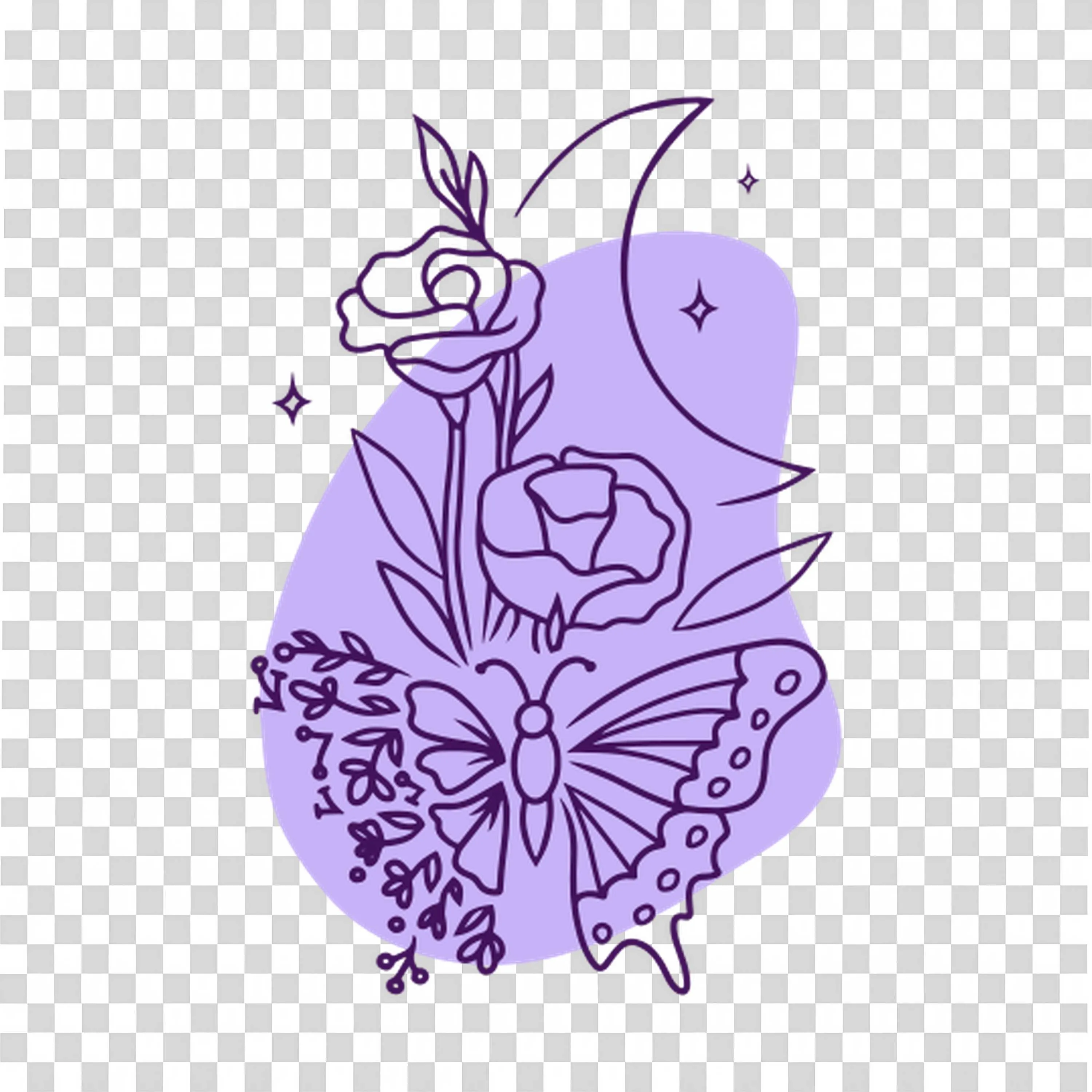 Moon and Floral Arrangement in Purple Tones PNGImage