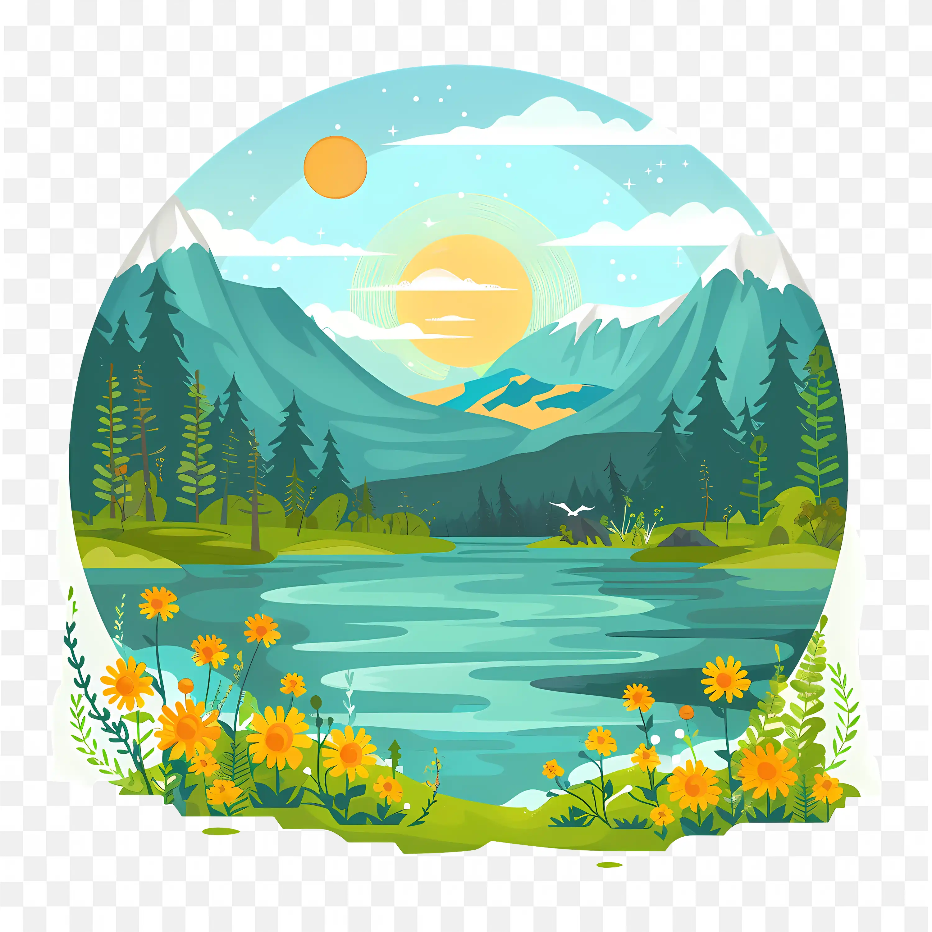 Mountain Lake PNG Nature Clip Art Landscape Scene Circle