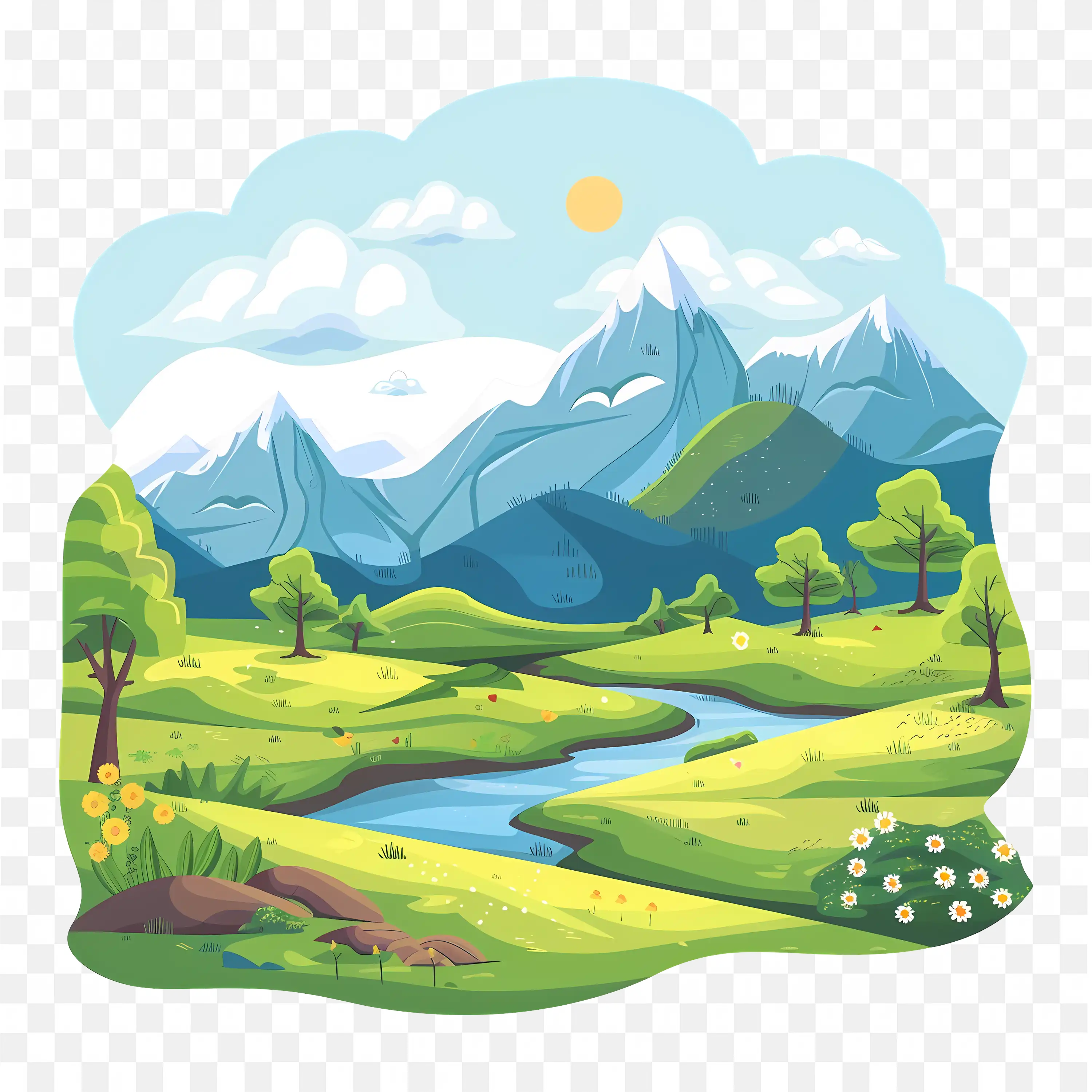 Mountain Landscape PNG Nature Scene Green Hills Clip Art