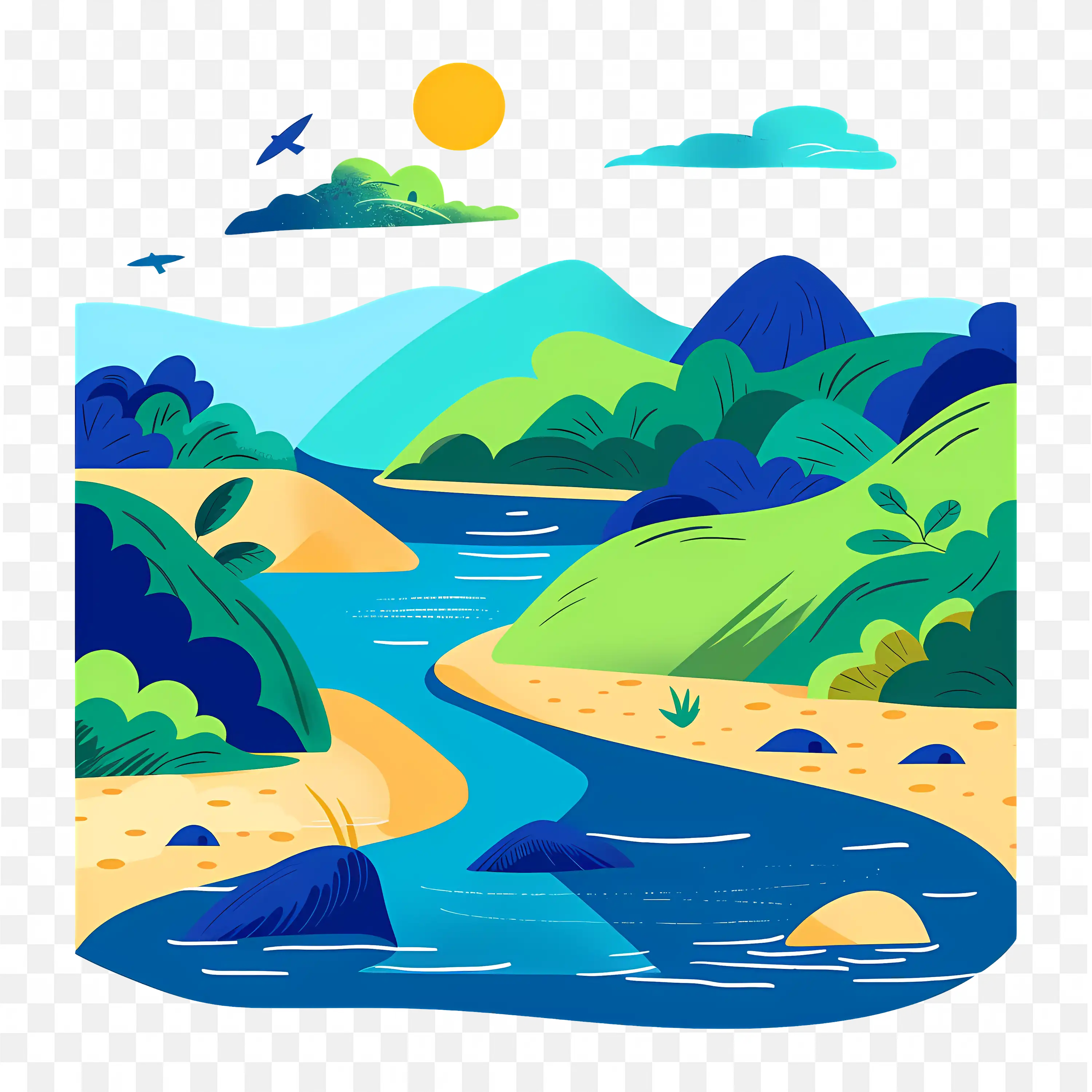 Mountain River PNG Nature Landscape Art Scene Clip Design