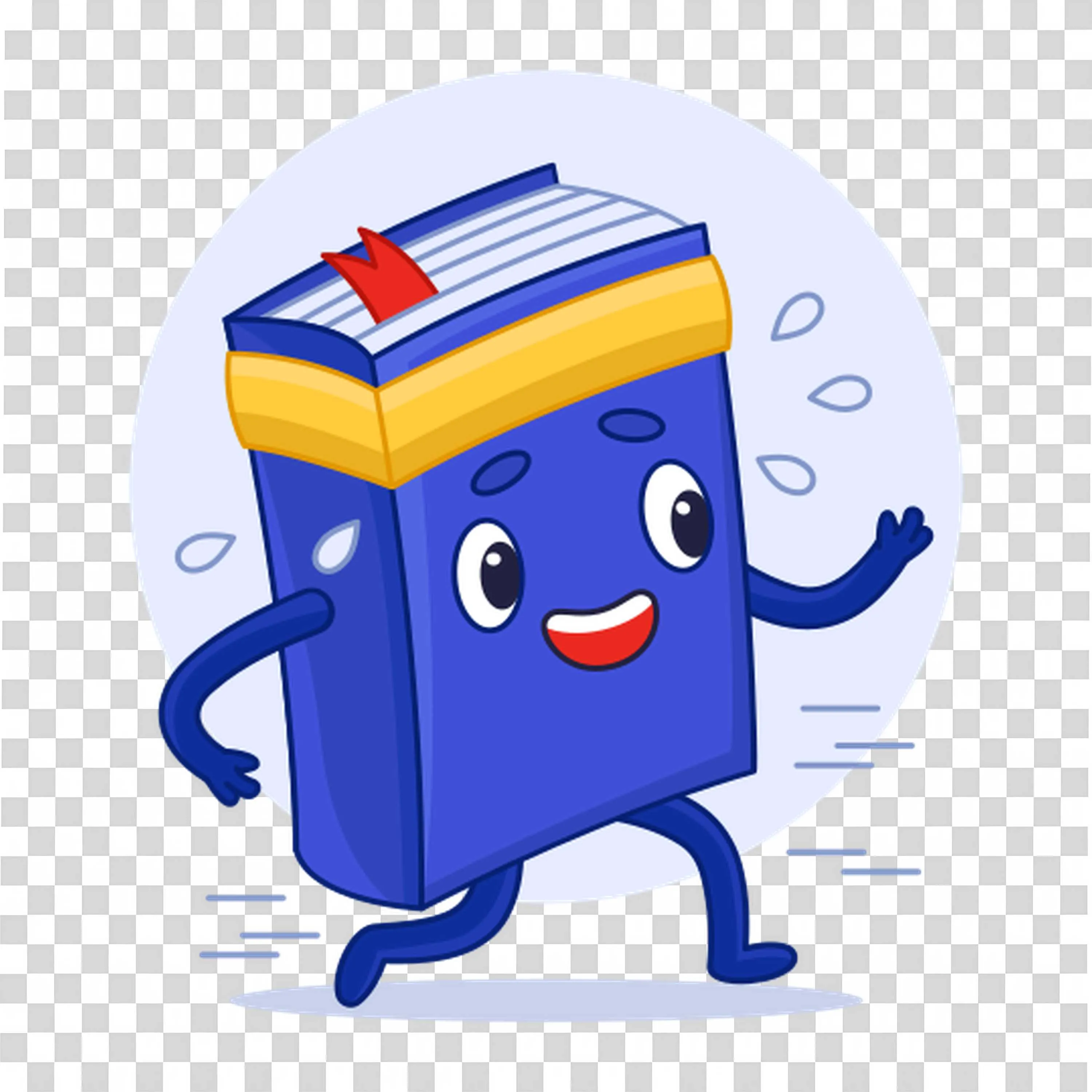 Notebook Character Jumping with Arms Beside Books and Apple
