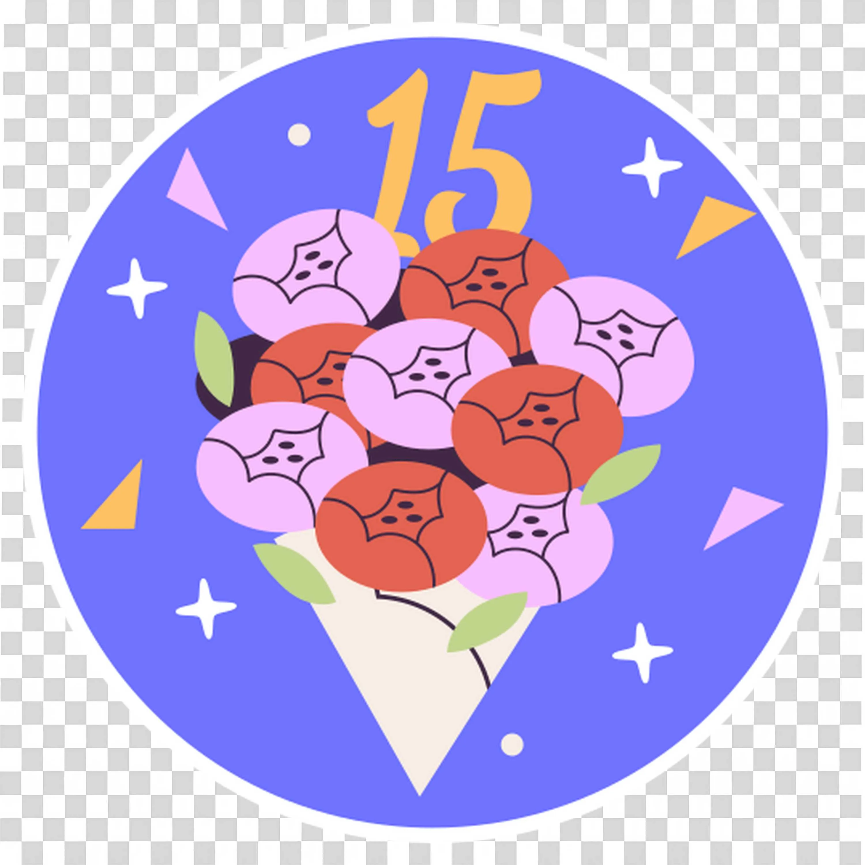 Number Fifteen with Bouquet Of Pastel Flower Roses