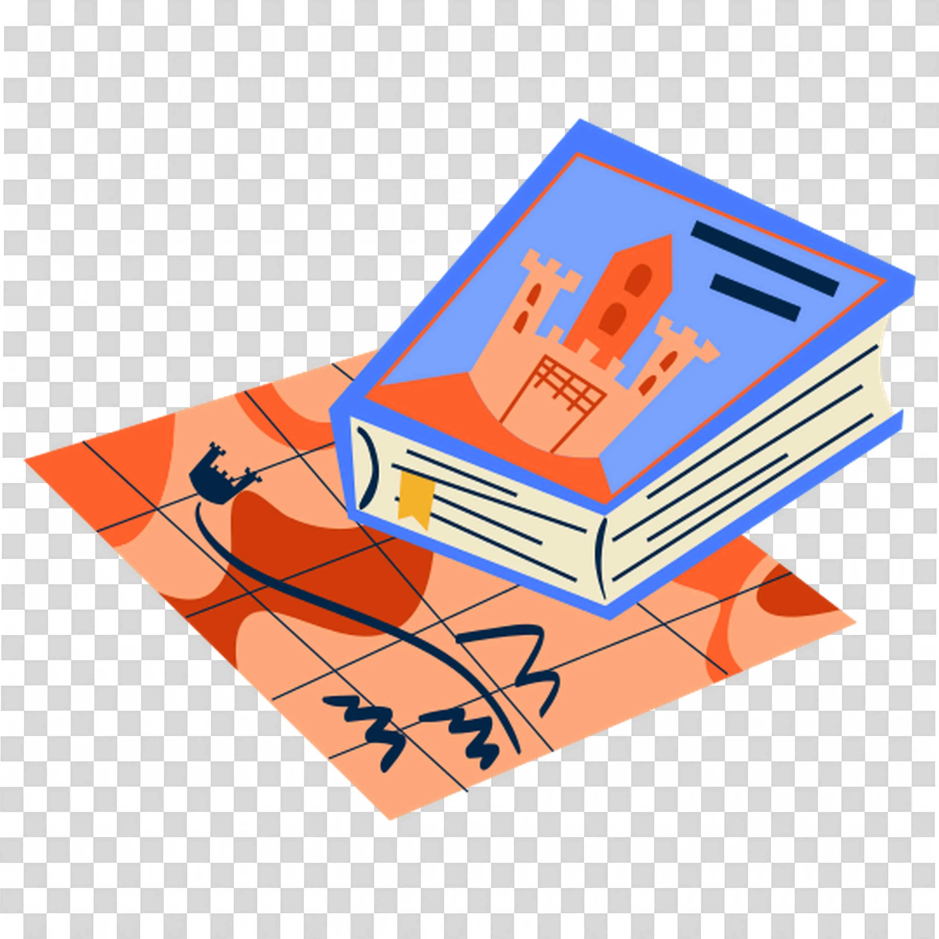 Open Book with Student Hands and Orange Educational Tools