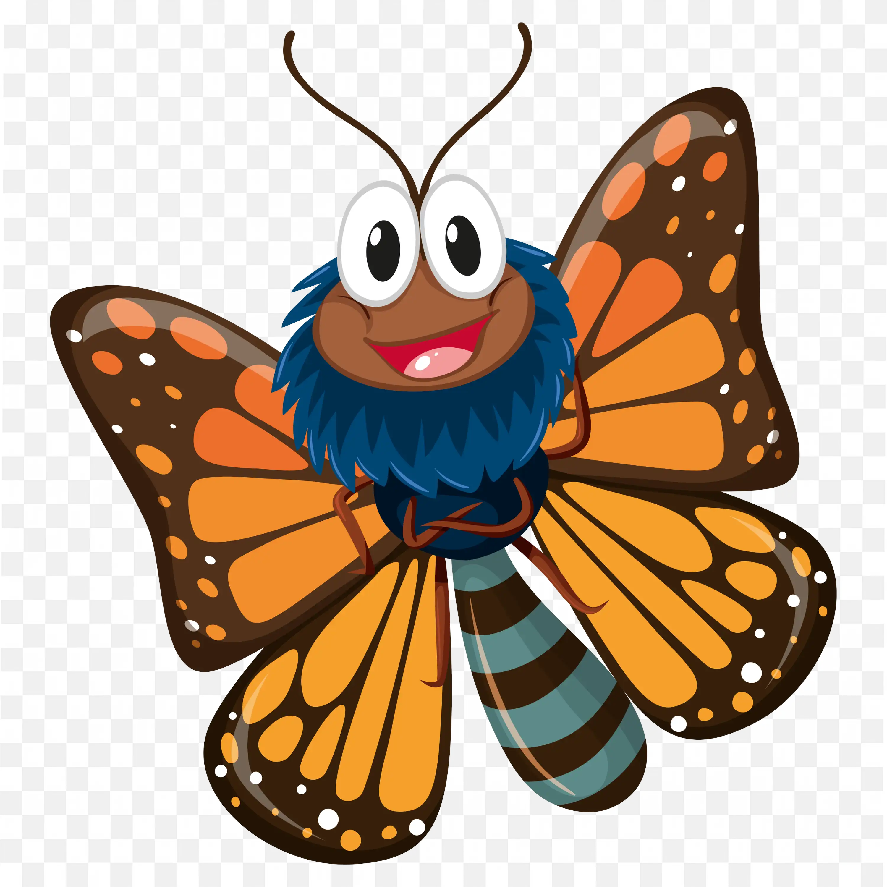 Orange and Blue Butterfly Flying Vector PNG Clipart