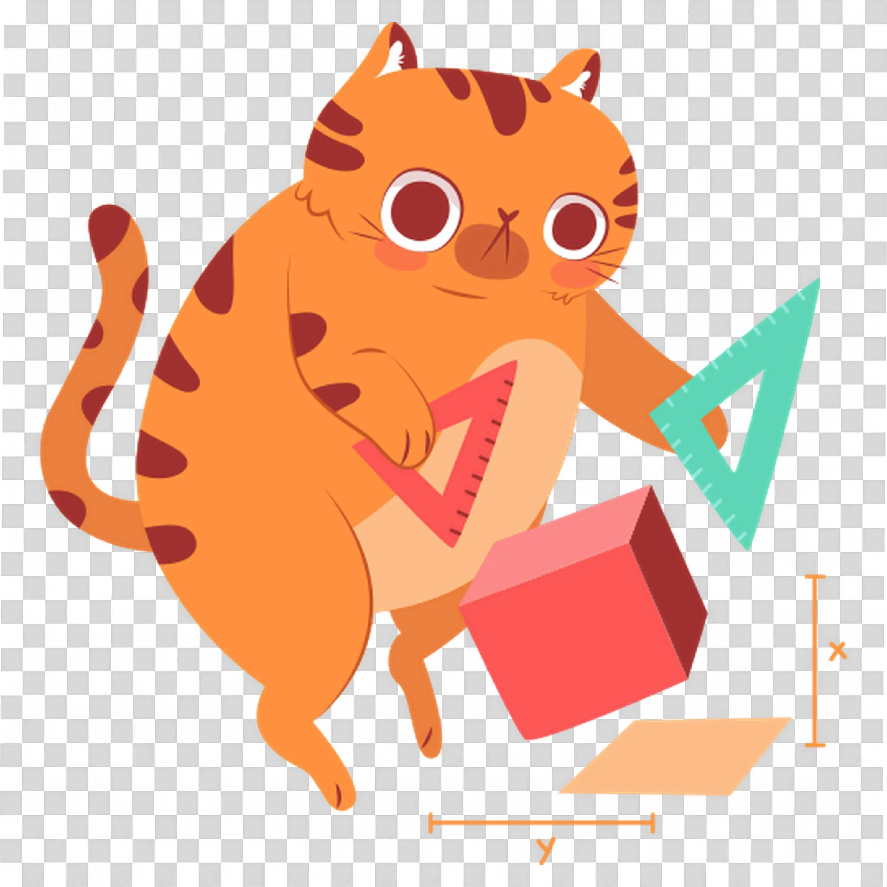 Orange Cat Holding Triangle with Math Shapes Around It