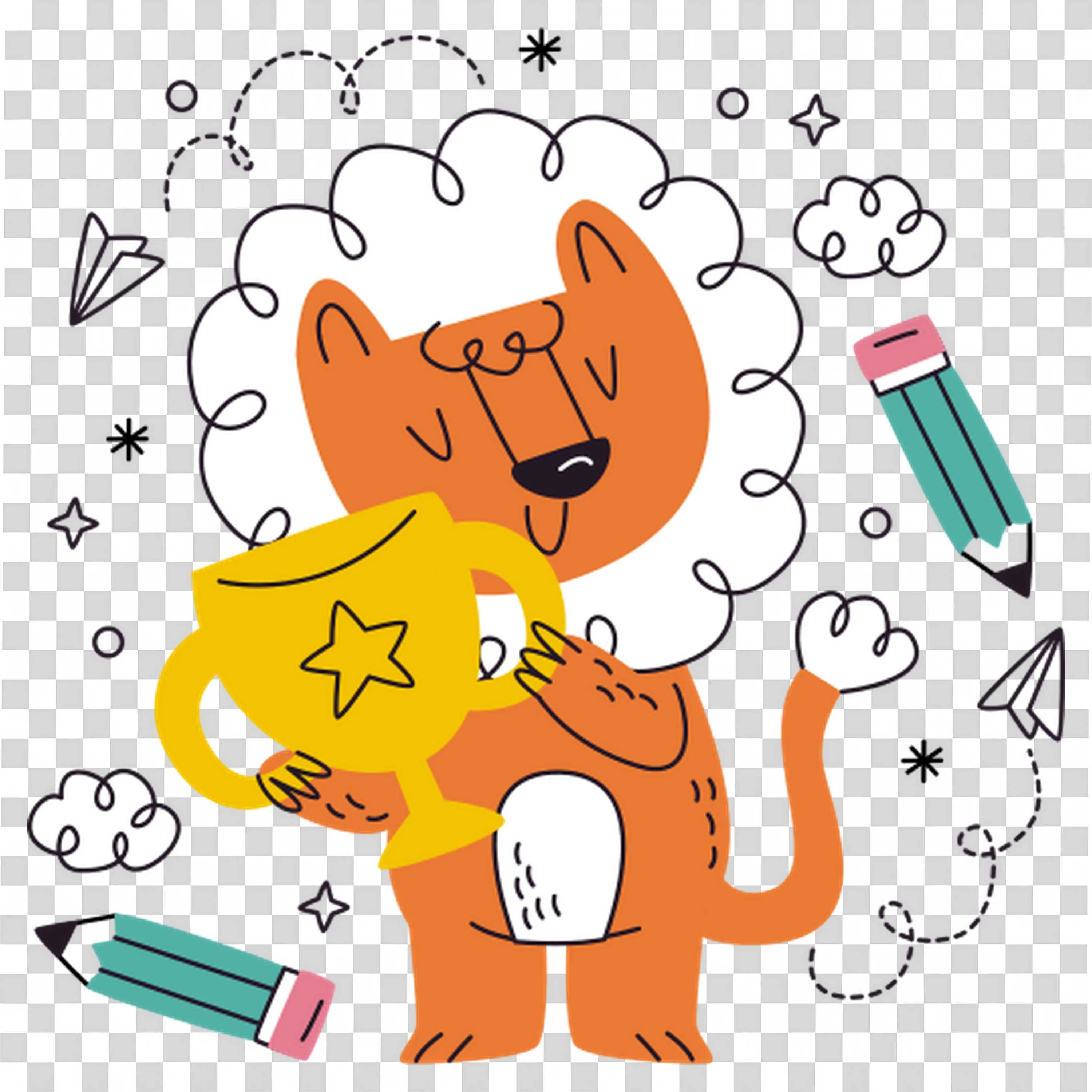 Orange Cat Sitting with Open Book and Art Tools Beside