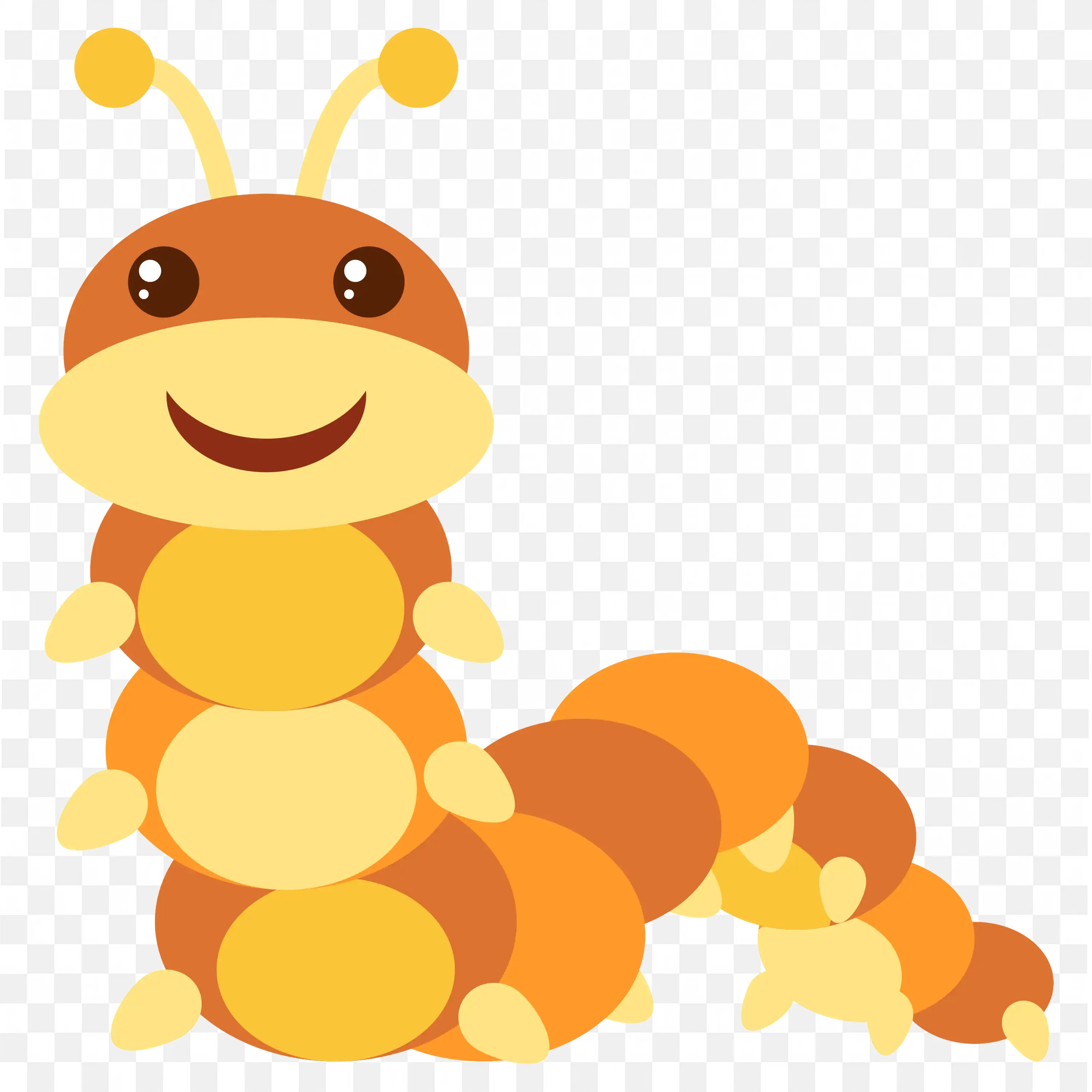 Orange Caterpillar Happy Face Cute Worm PNG Clipart