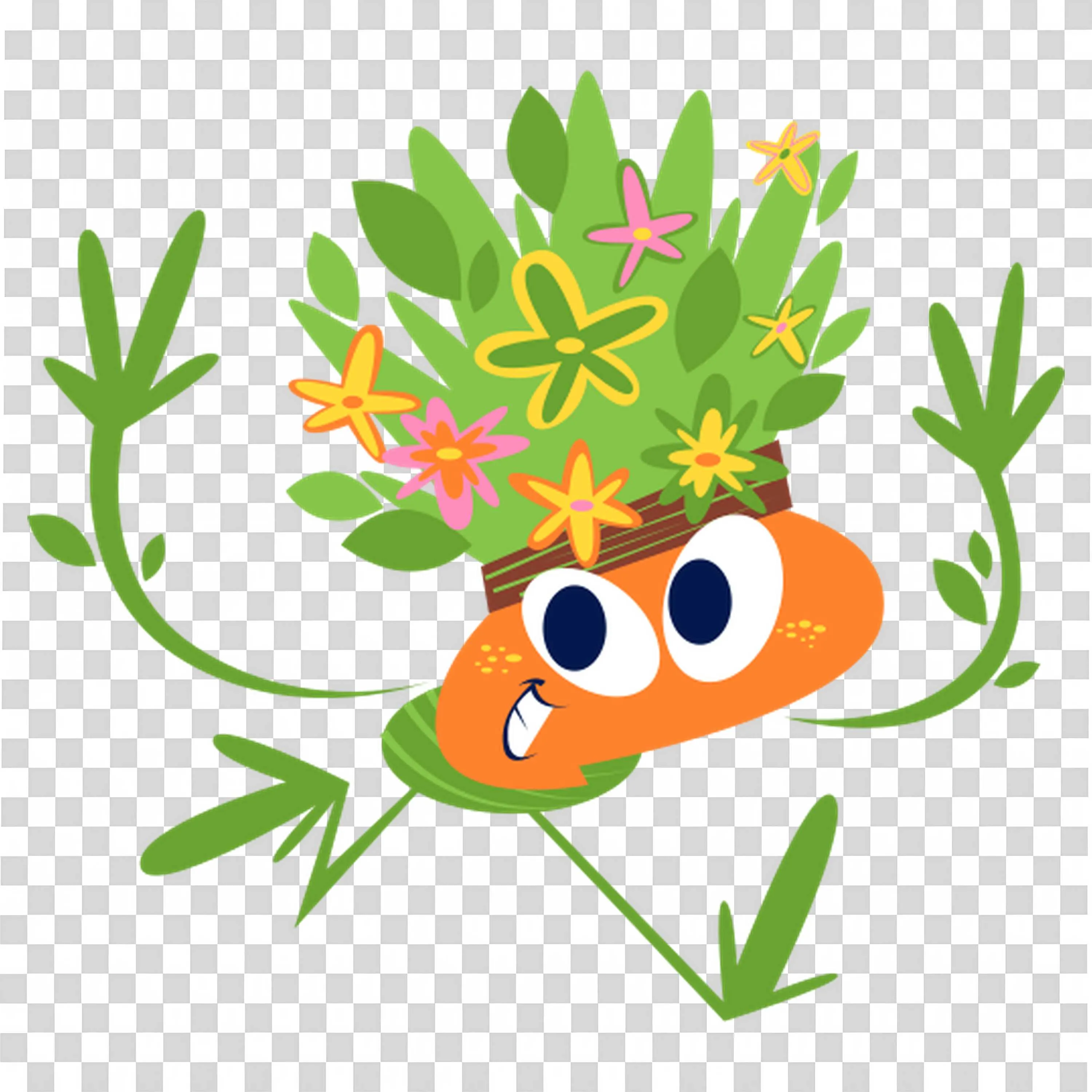 Orange Flowerpot with Pink Flowers and Leaves PNGDownload