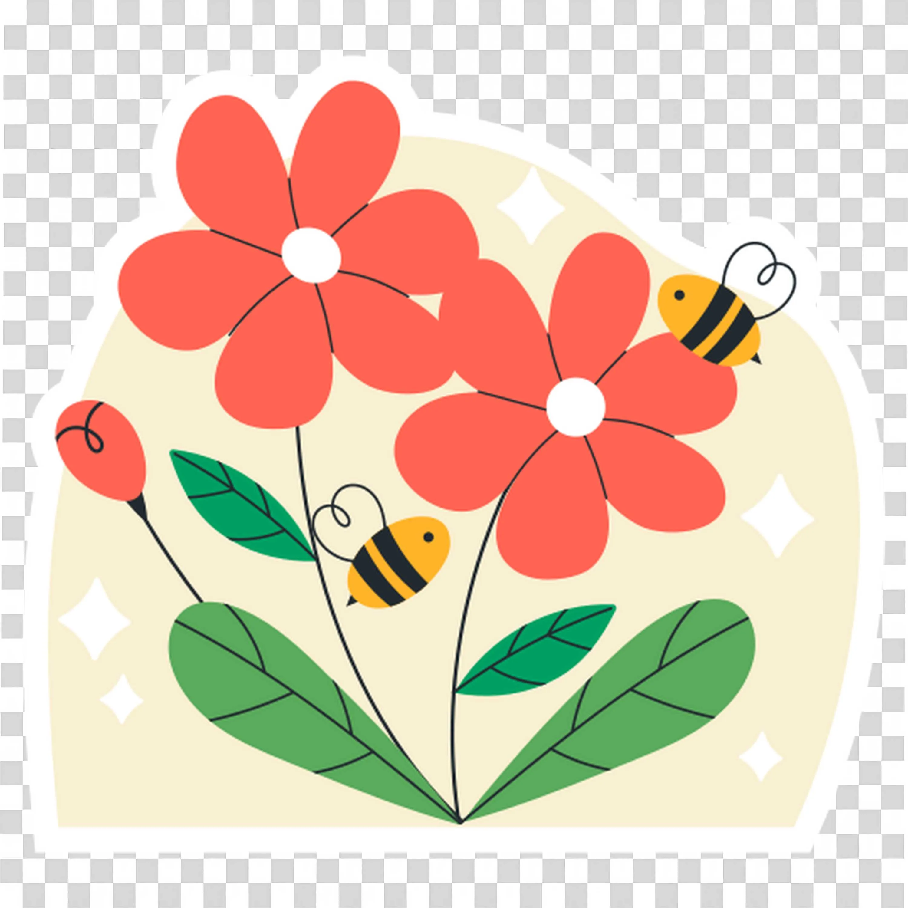 Orange Flowers with Green Leaves and Two Bees Flying Around
