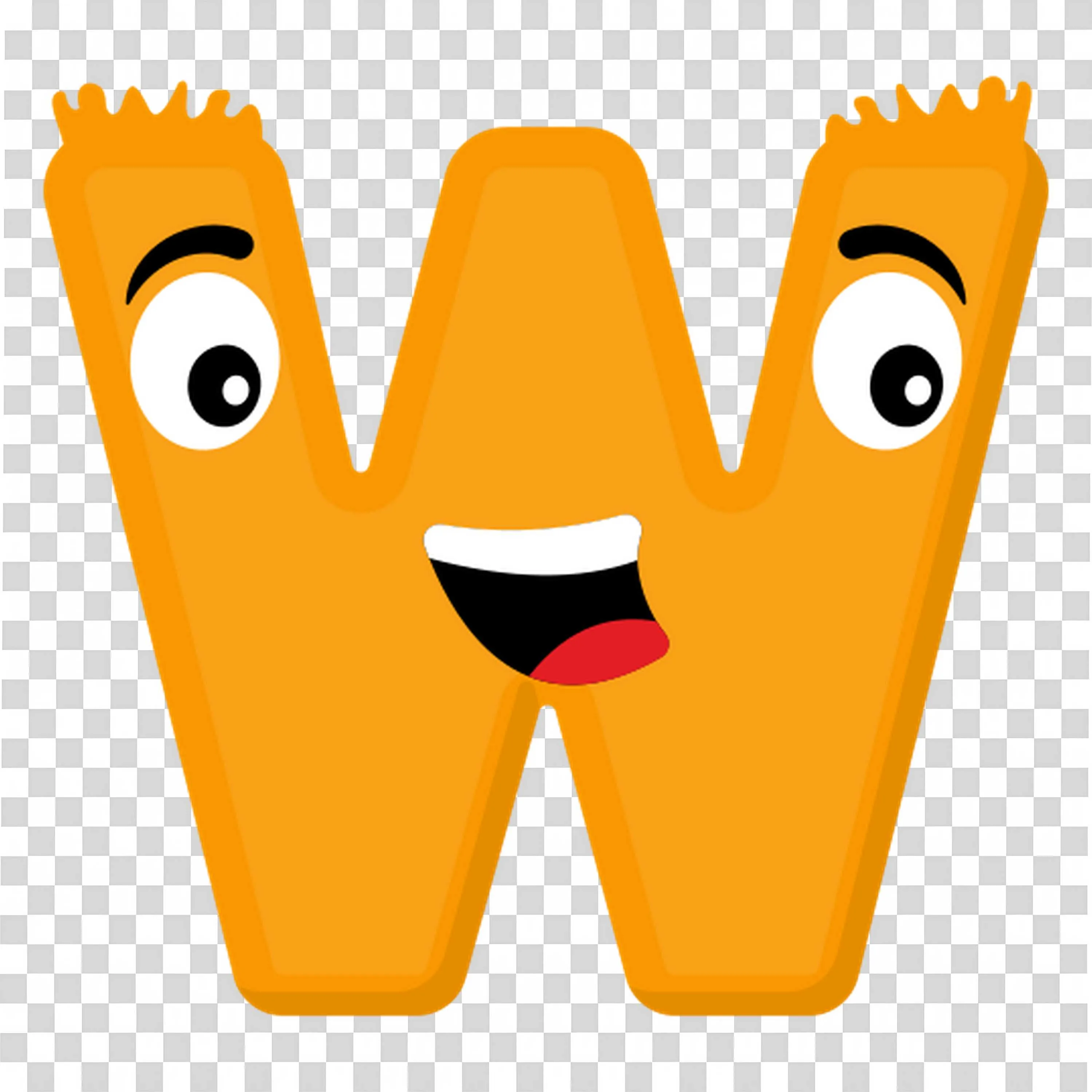 Orange Letter W Character Smiling with Bold White Eyes
