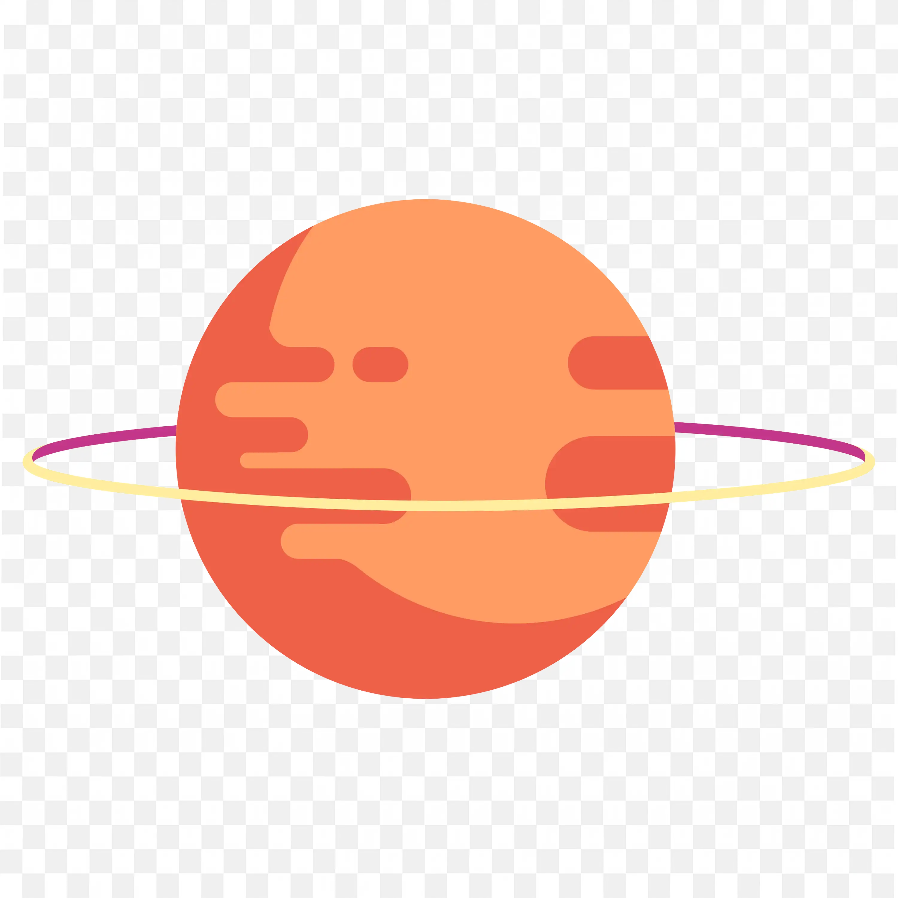 Orange Planet with Rings in Flat Vector Style PNG Clipart