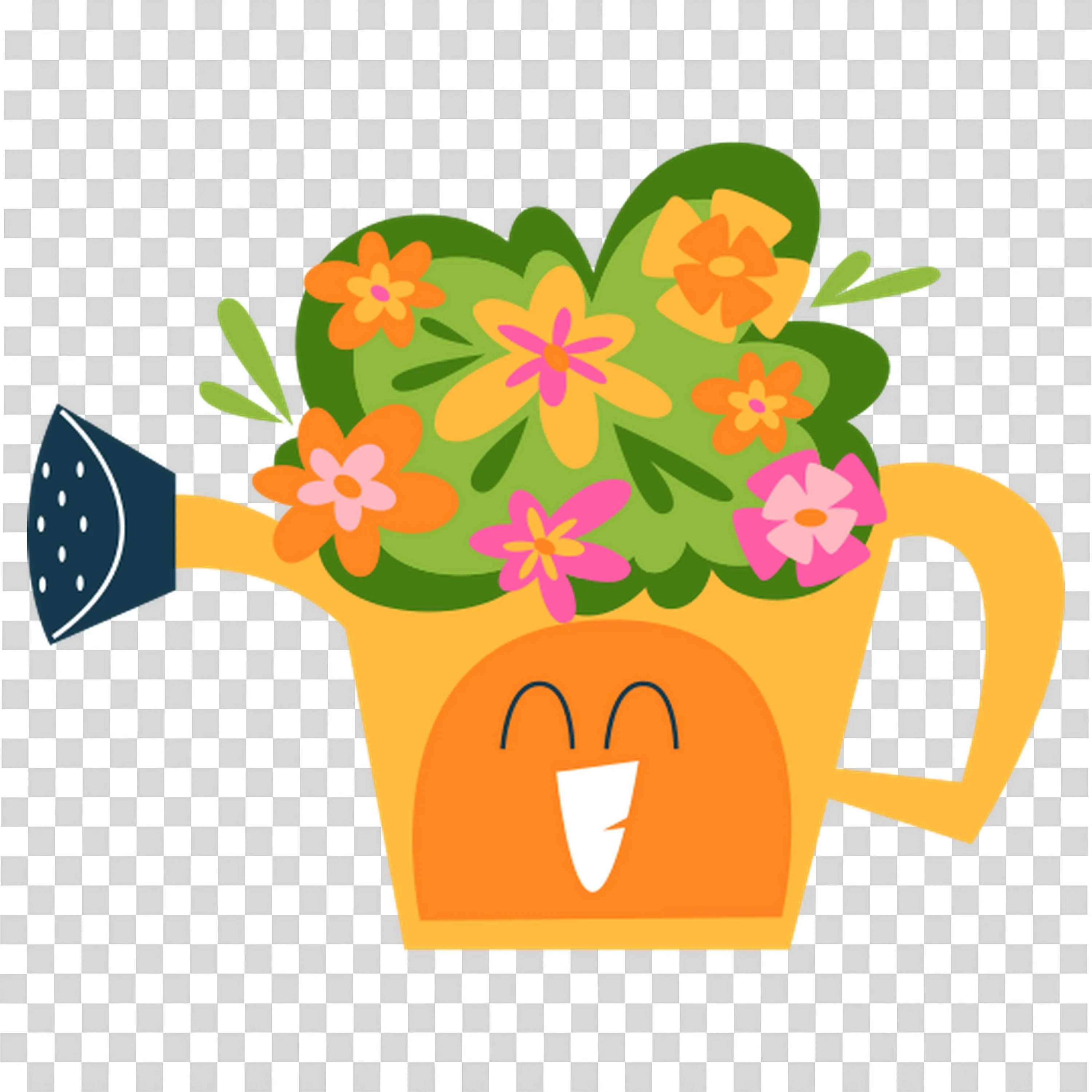 Orange Watering Can Filled with Colorful Flower Bunch PNG