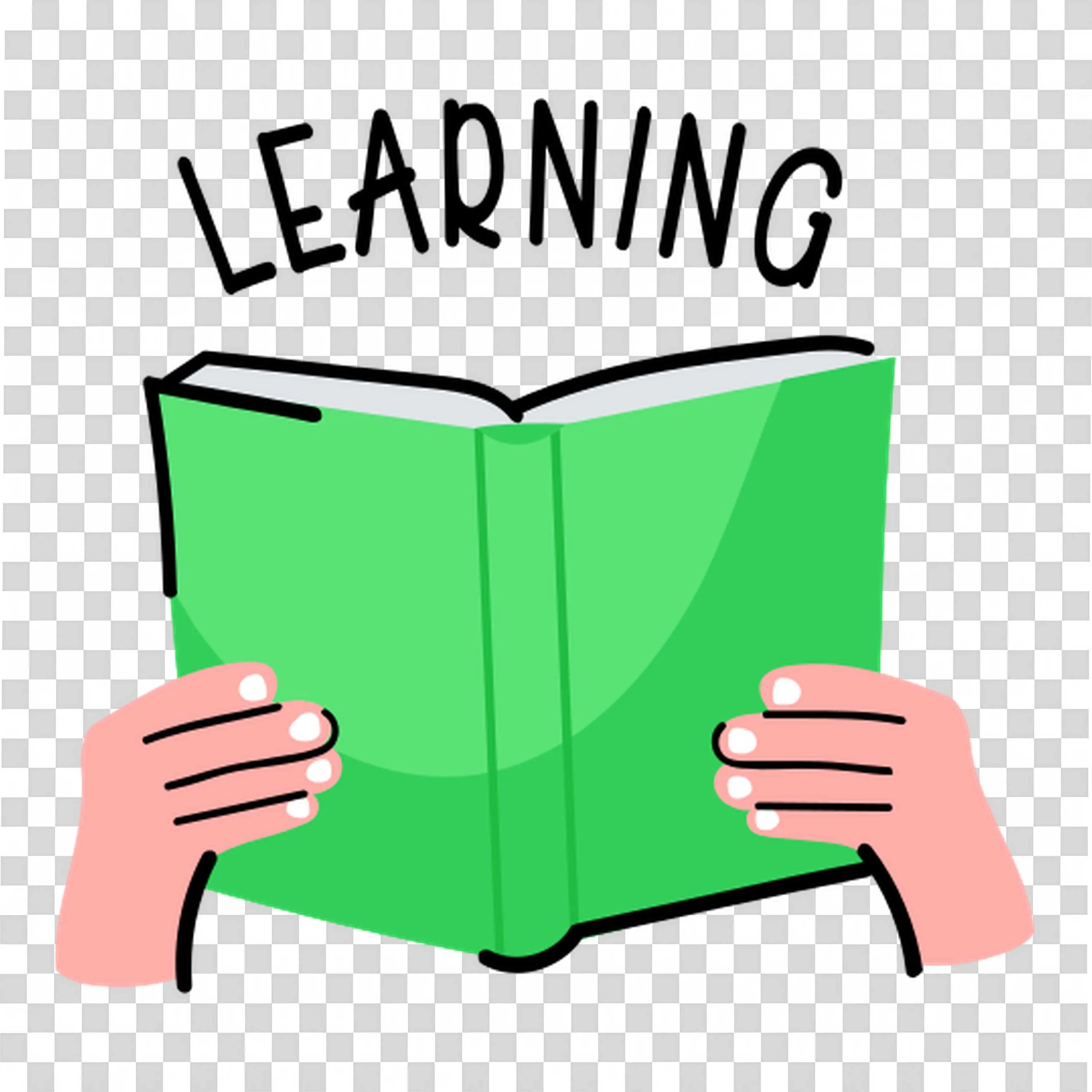 PAIr of Hands Holding a Green Book with The Word Learning