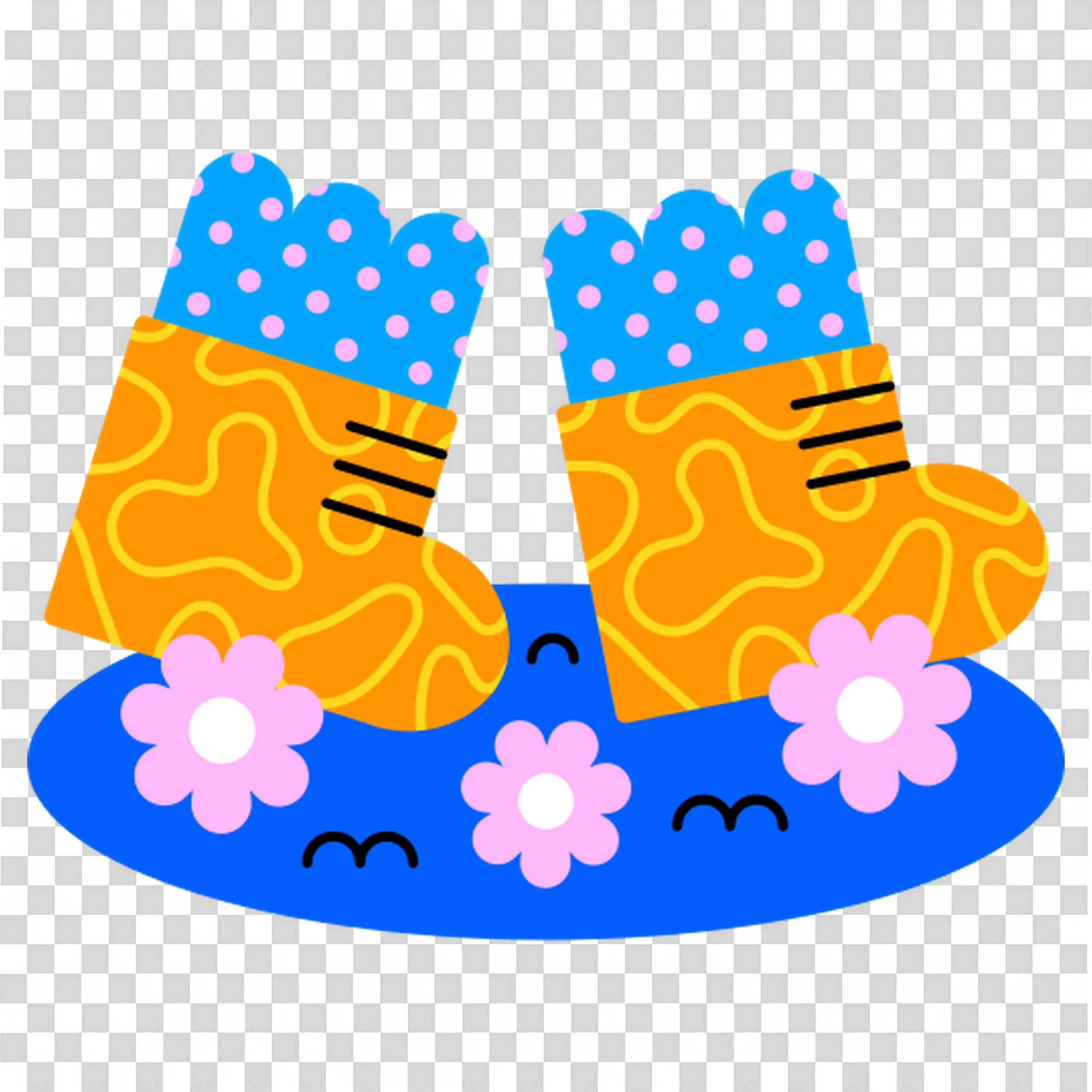 Pair Of Yellow Floral Boots Decorated with Blue Flowers