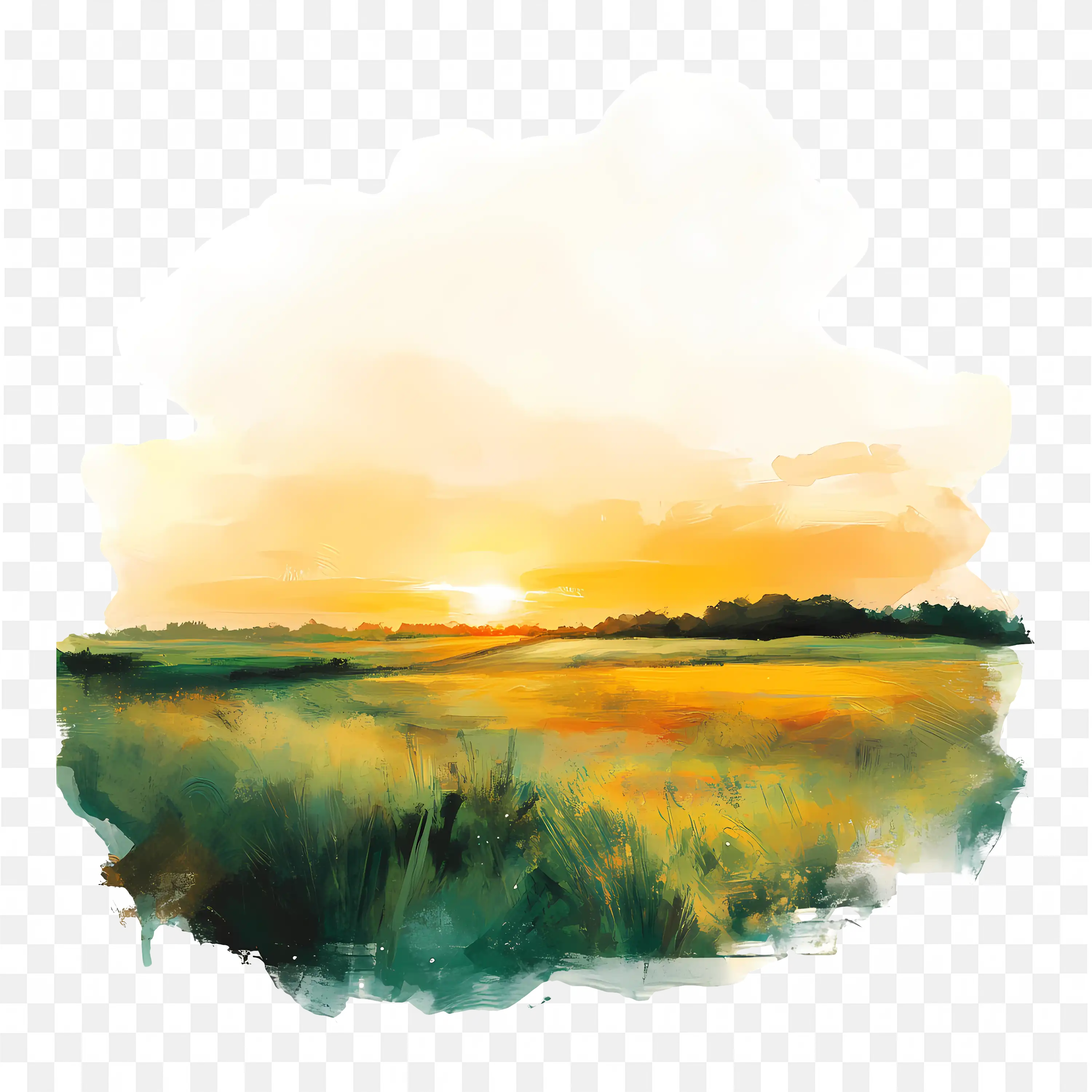 Peaceful Lake at Sunset Watercolor Landscape Scene Art