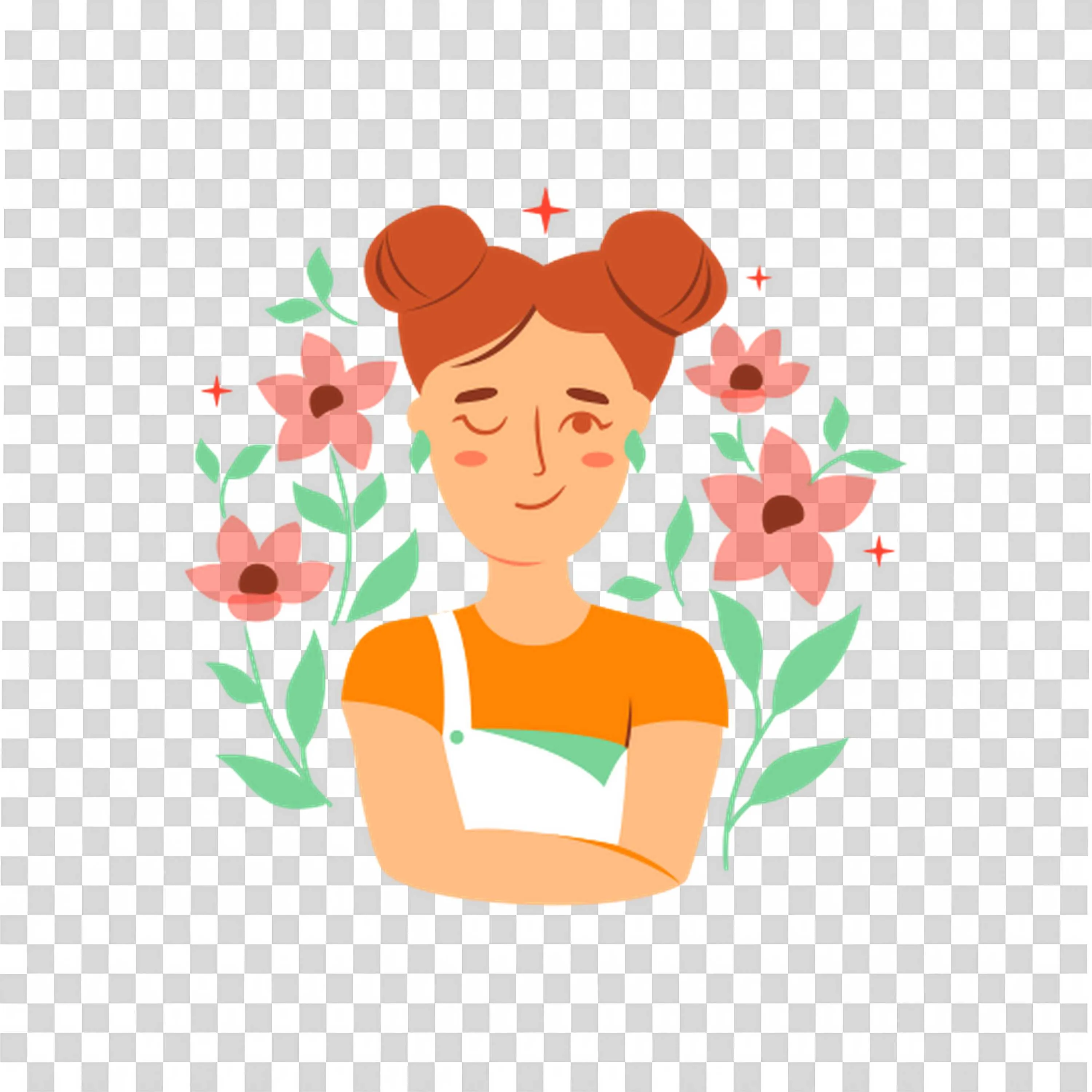 Peaceful Woman Meditating with Flower Background PNG