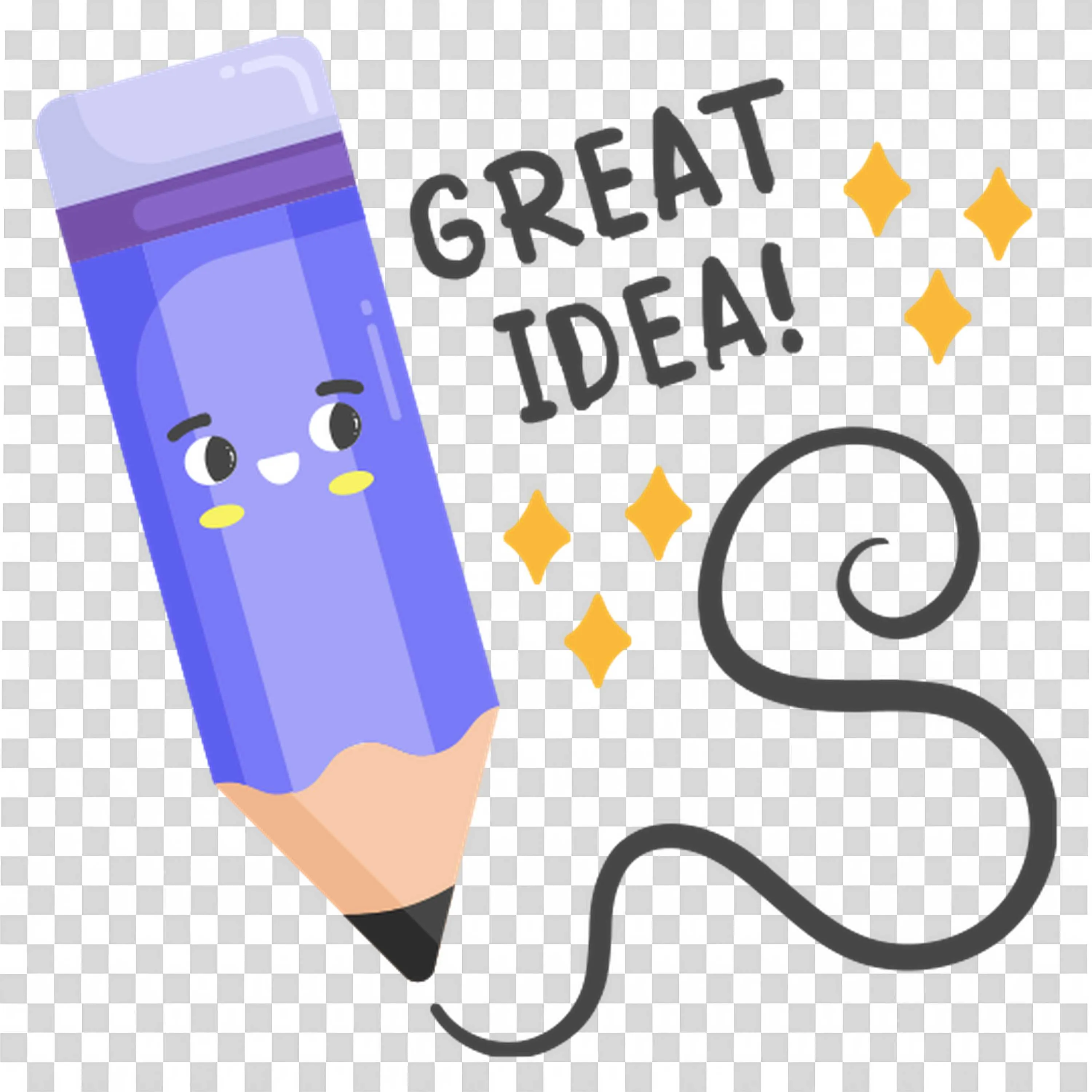 Pencil with Great Idea Bubble Pointing to Lightbulb Sketch